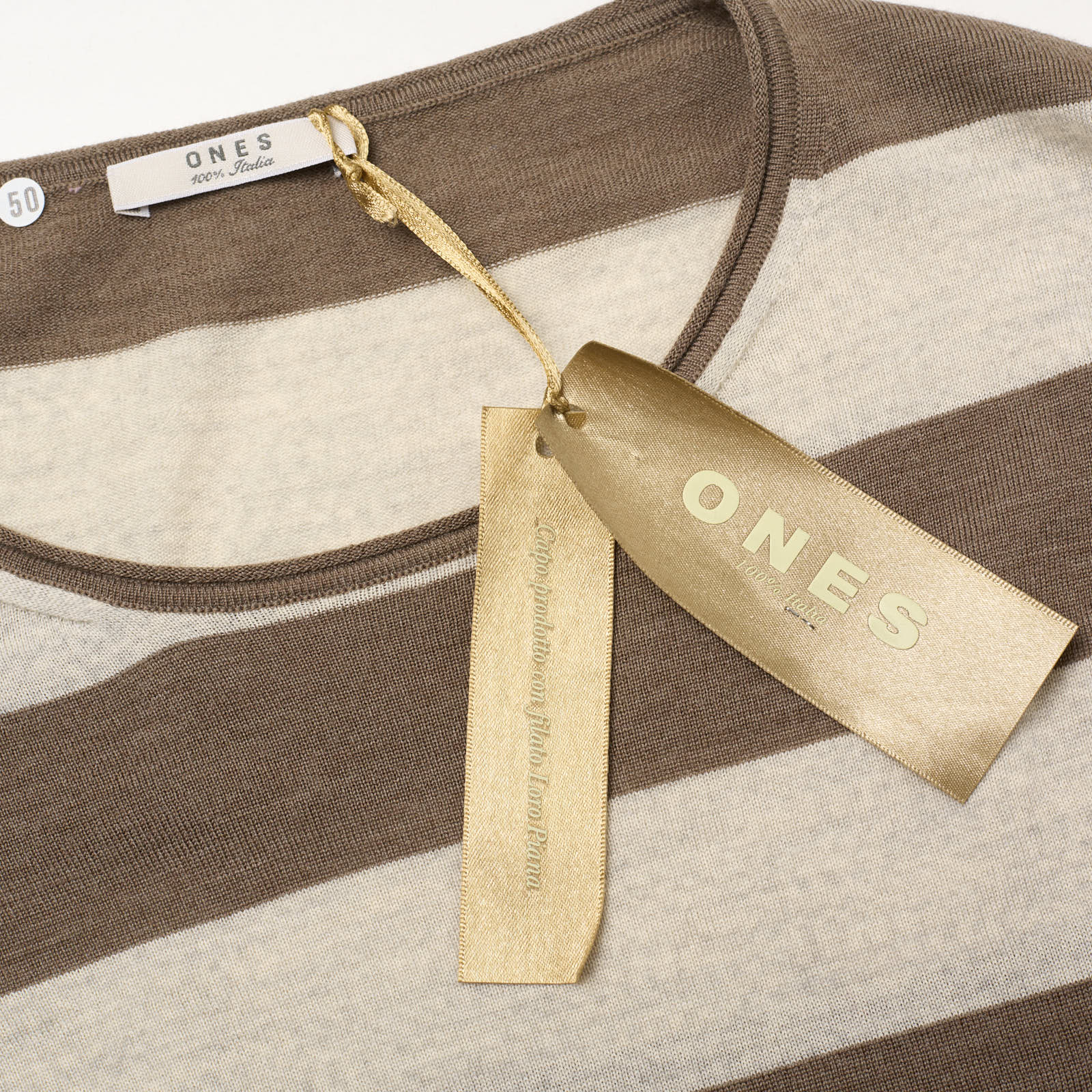 ONES Brown-Gray Striped Wool Super 150's Knit Crewneck Sweater EU 50 NEW US M