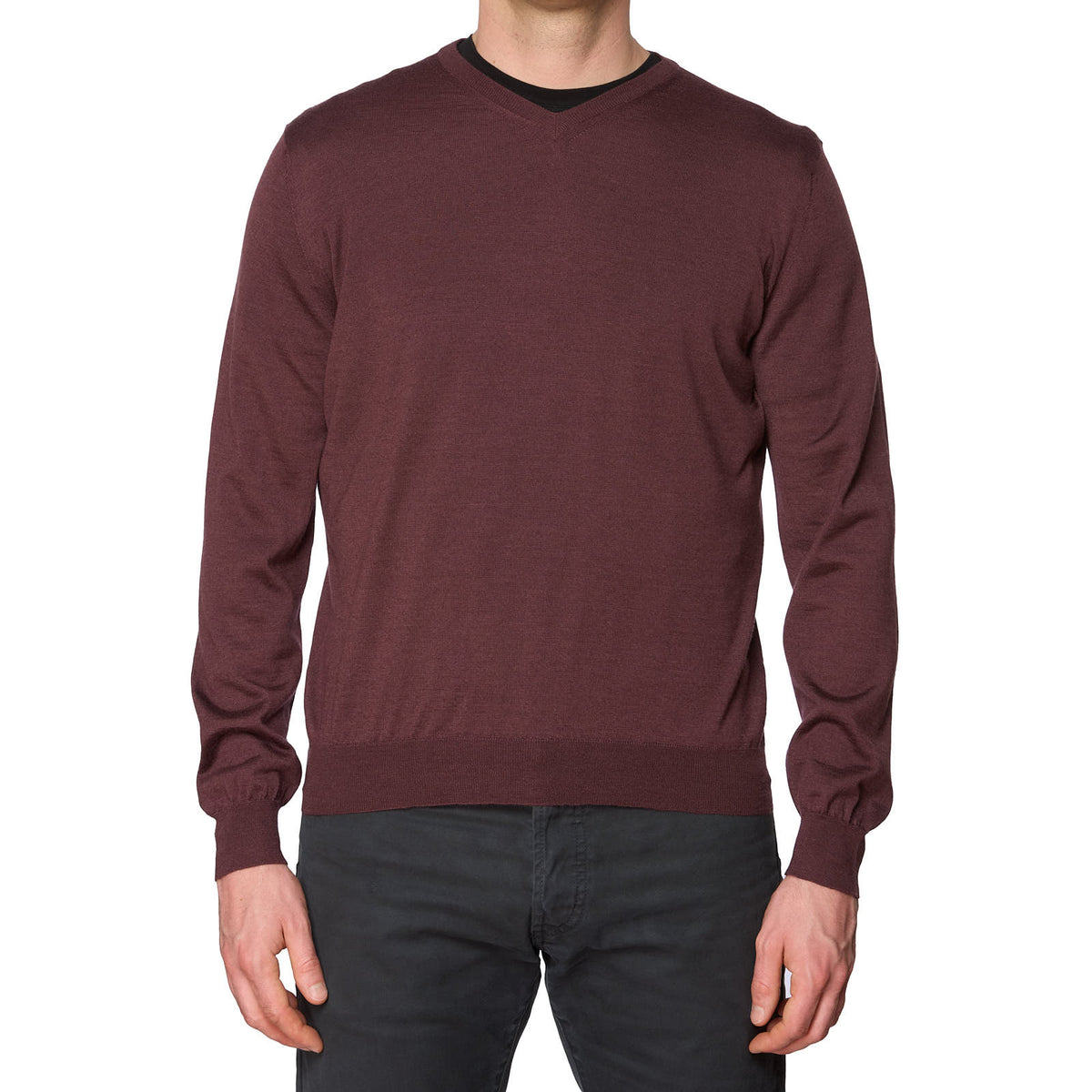 ONES Dark Purple Loro Piana Cashmere-Silk Knit V-neck Sweater EU 50 NE