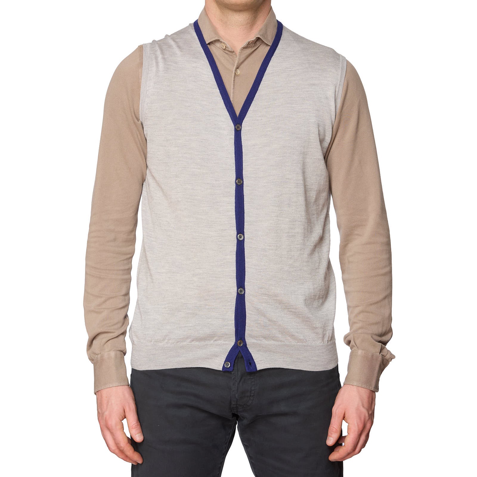 ONES Gray-Blue Cashmere-Silk Knit 6 Button Sweater Vest EU 52 NEW US L