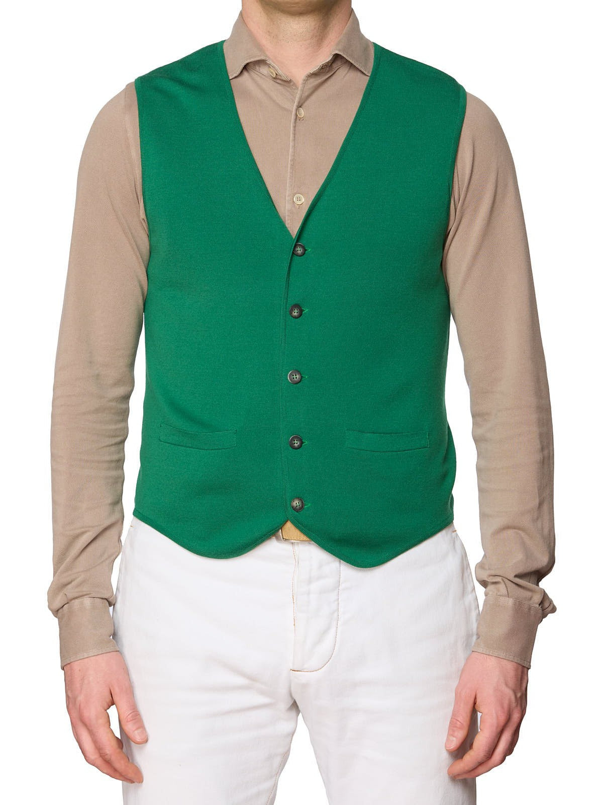 ONES Green Loro Piana Wool Knit 5 Button Vest Waistcoat EU 50 New US M