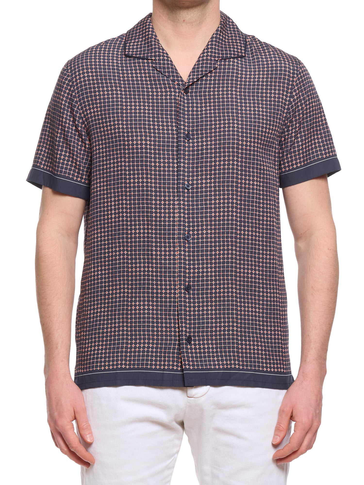 ORLEBAR BROWN Blue Lyocell Geometric Micro-Diamond Casual Shirt