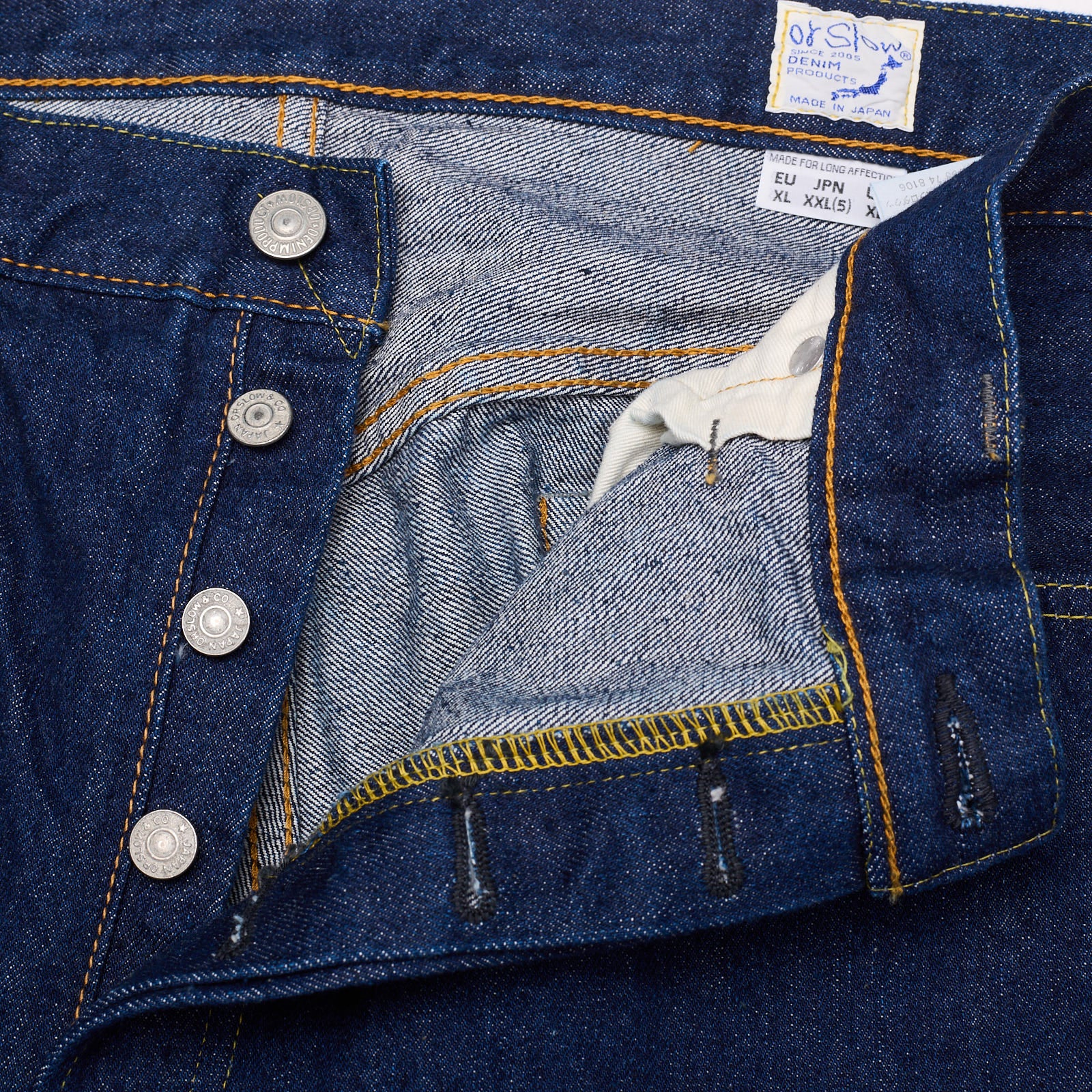 orSlow 105 Standard One Wash Blue Denim Cotton Selvedge Jeans US XL 5