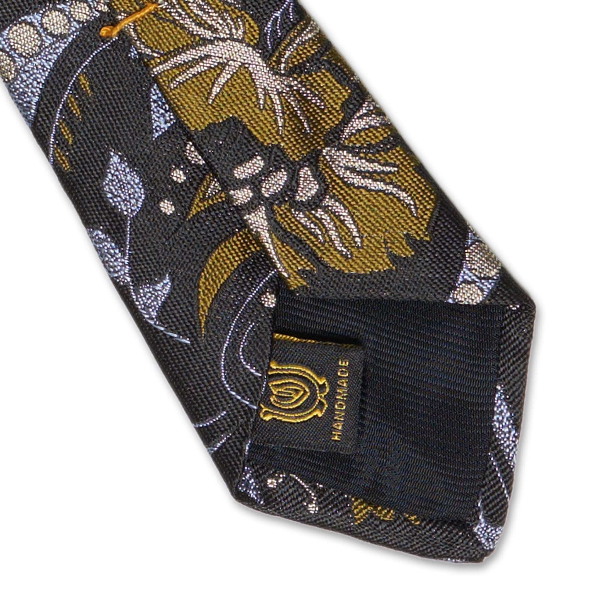 OXXFORD CREST Handmade Black Floral Design Silk Tie OXXFORD CREST
