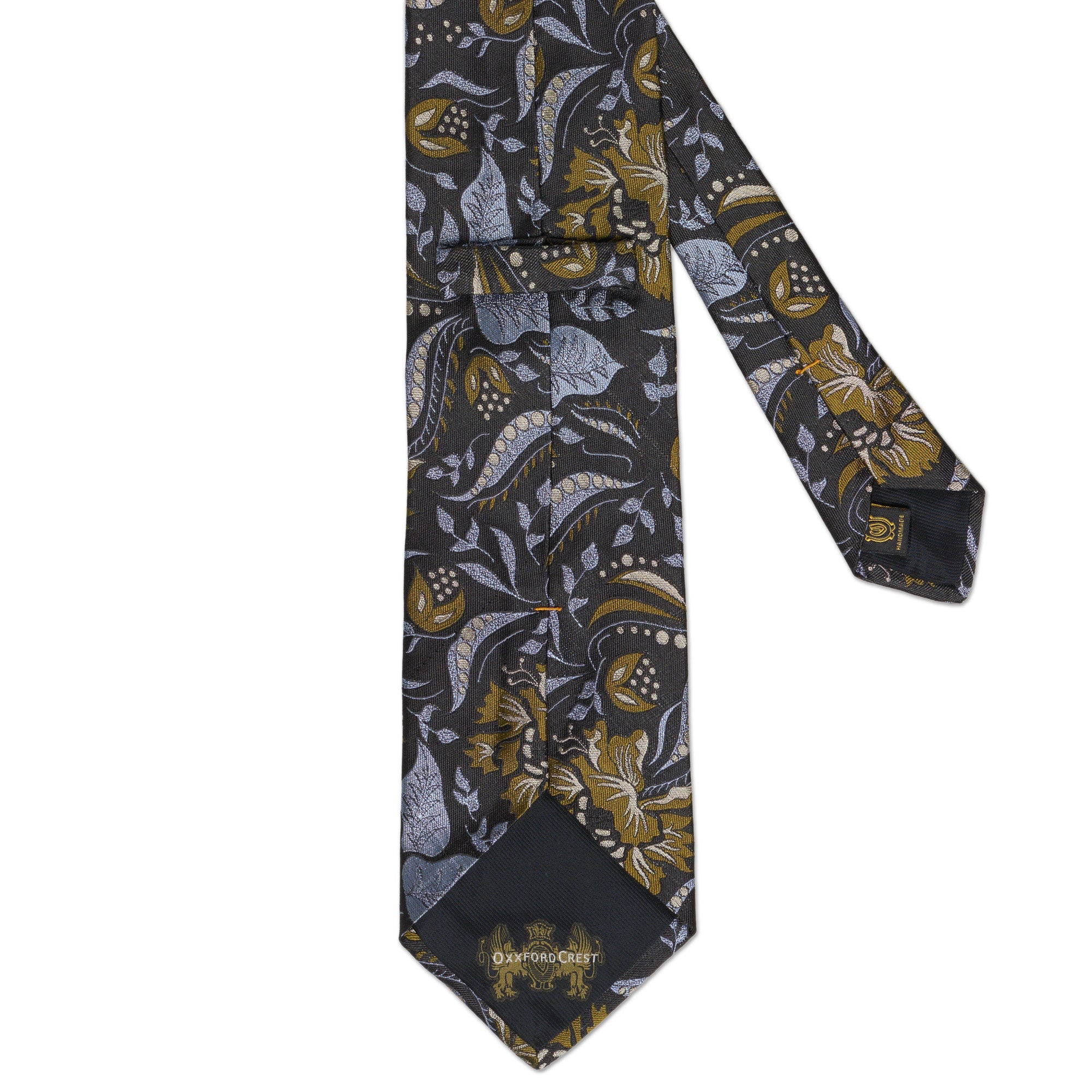 OXXFORD CREST Handmade Black Floral Design Silk Tie OXXFORD CREST