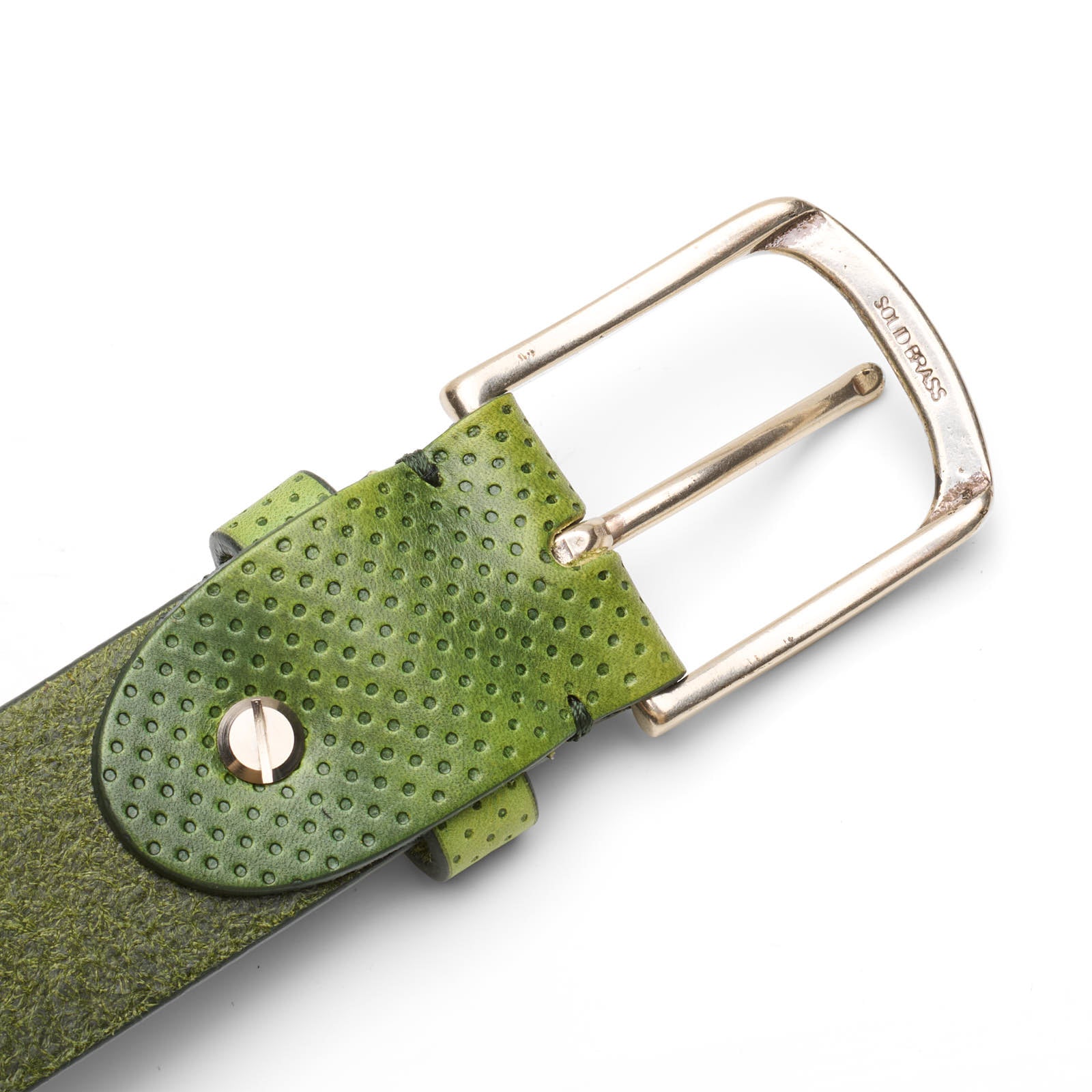 PAOLO VITALE Handmade Green Perforated Leather Silver-Tone Buckle Belt