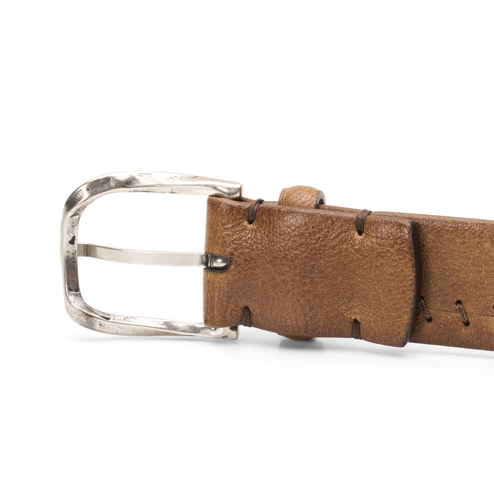 PAOLO VITALE Handmade Tobacco Brown Leather Silver-Tone Buckle Tubular Belt NEW