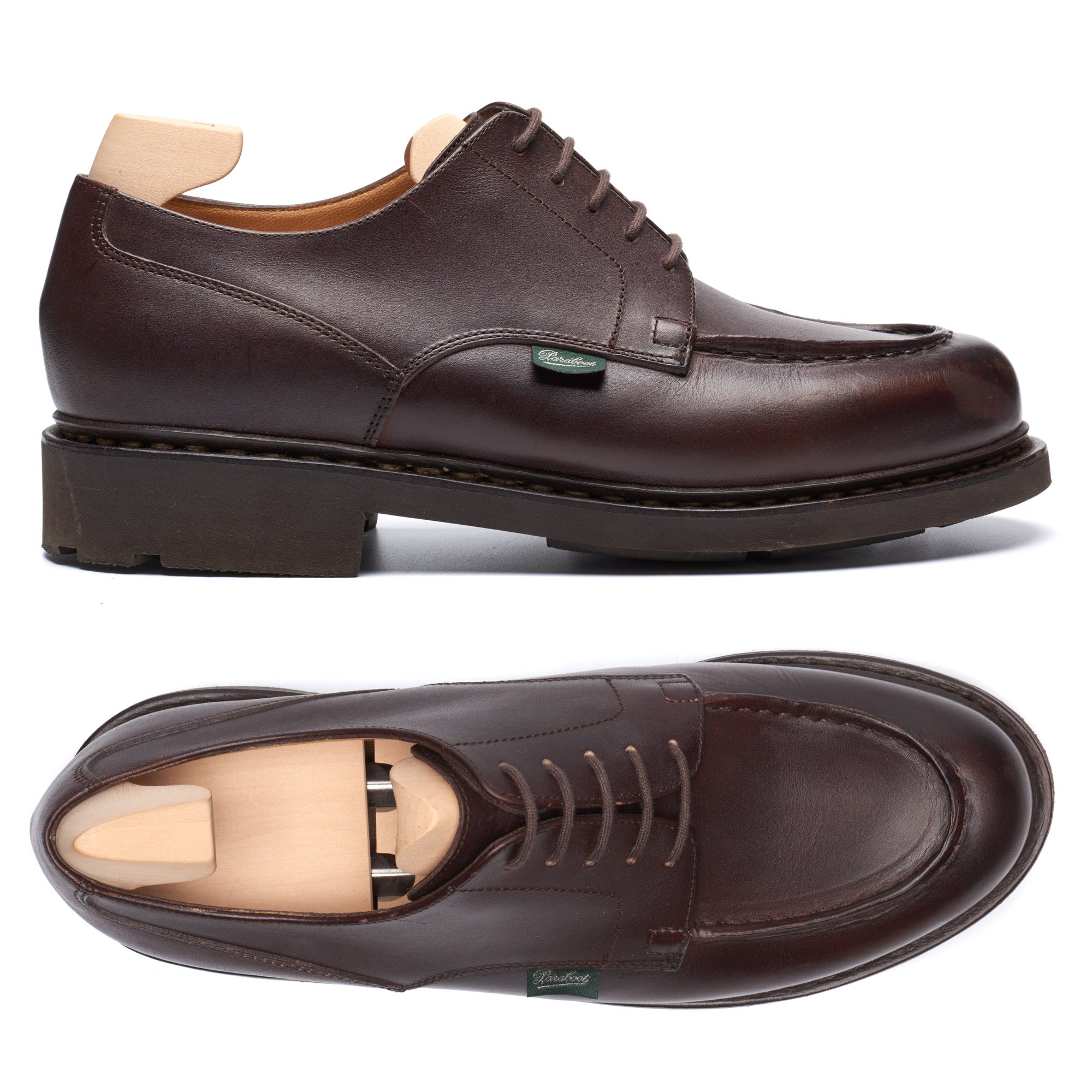 PARABOOT Chambord Brown Plained Leather Norwegian Derby Shoes UK