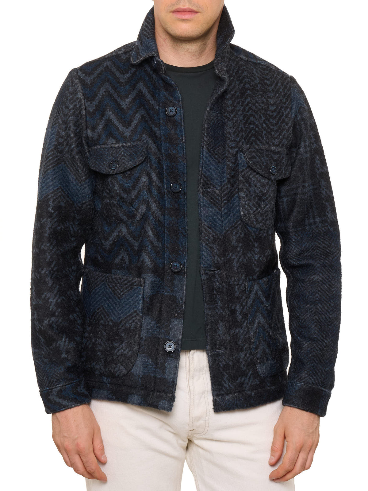 PIETRA SALATA Blue Navajo Geometric Safari Jacket Overshirt NEW M