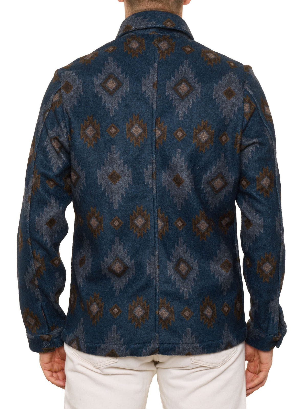 PIETRA SALATA Napoli Blue Navajo Pattern Safari Jacket Overshirt NEW