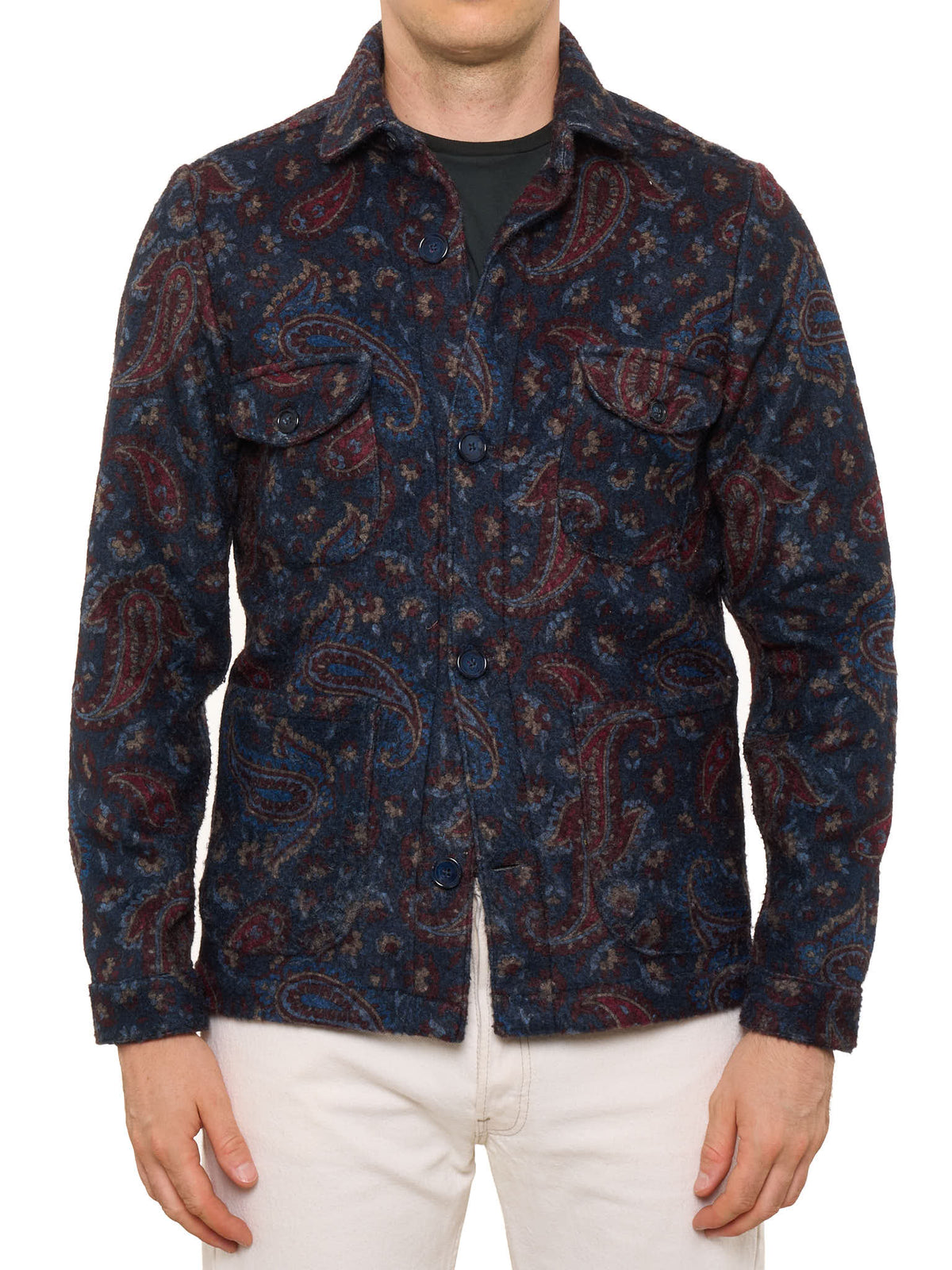PIETRA SALATA Napoli Blue Paisley Safari Jacket Overshirt NEW