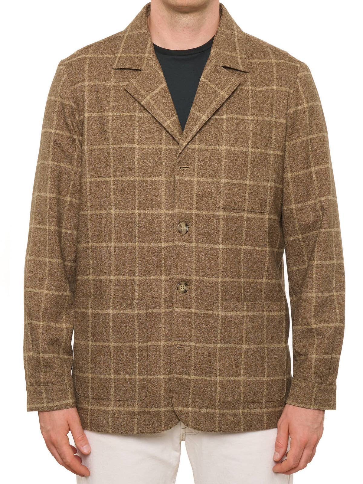 PIETRA SALATA Napoli Brown Windowpane Wool Blend Stretch Jacket NEW