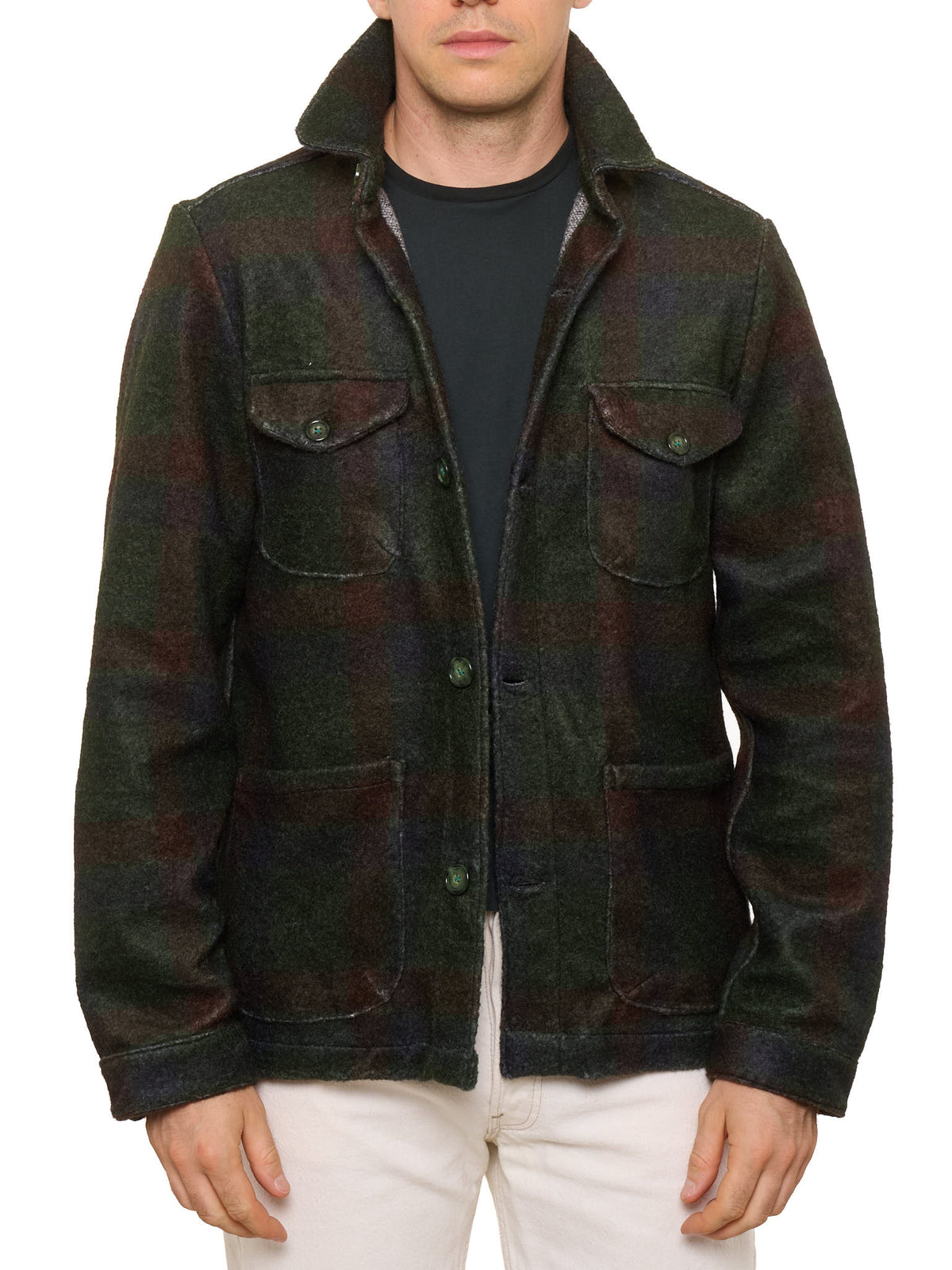 PIETRA SALATA Napoli Dark Green Plaid Safari Jacket Overshirt