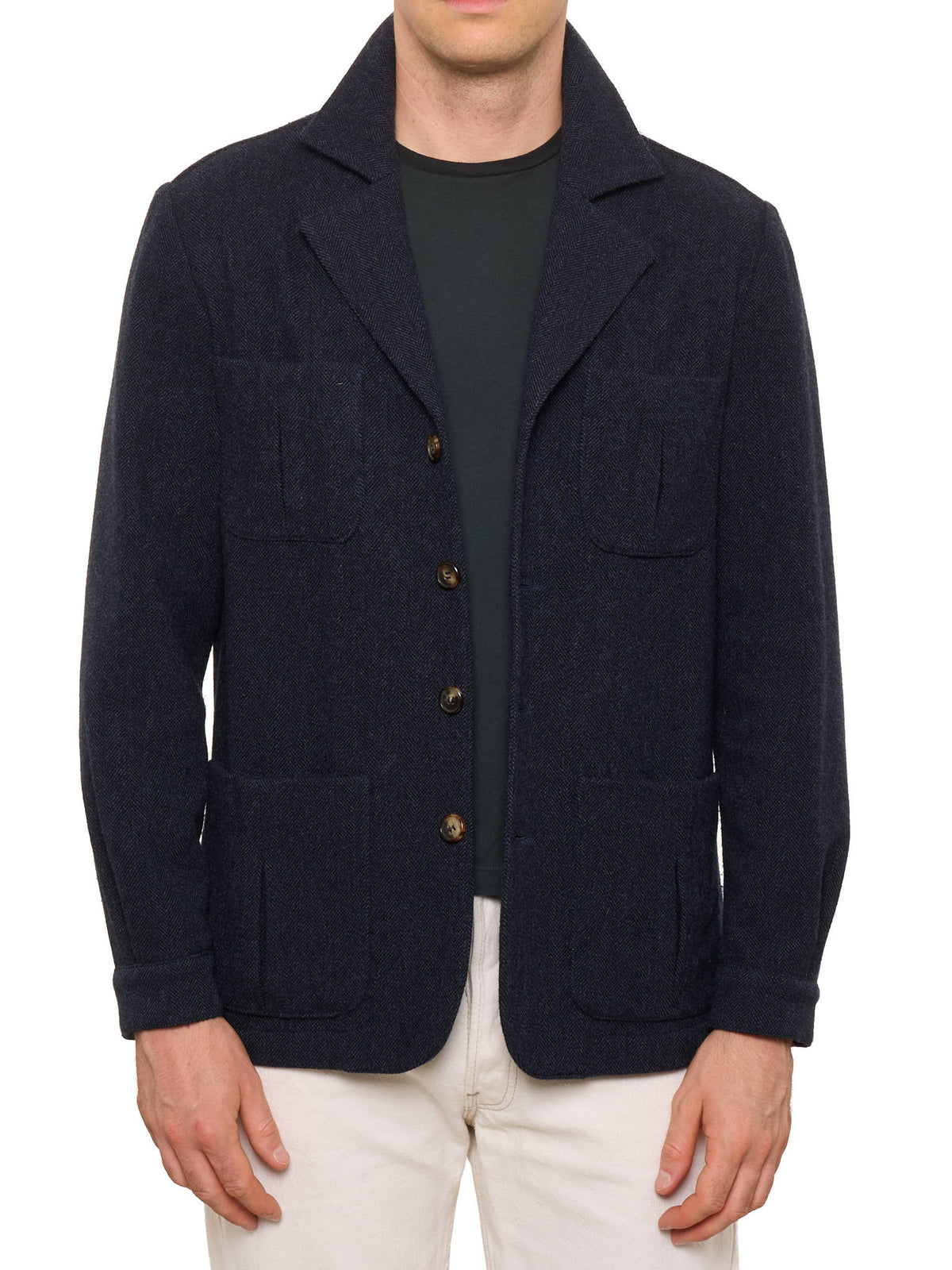 PIETRA SALATA Napoli Navy Blue Herringbone Wool-Cashmere Overshirt M NEW