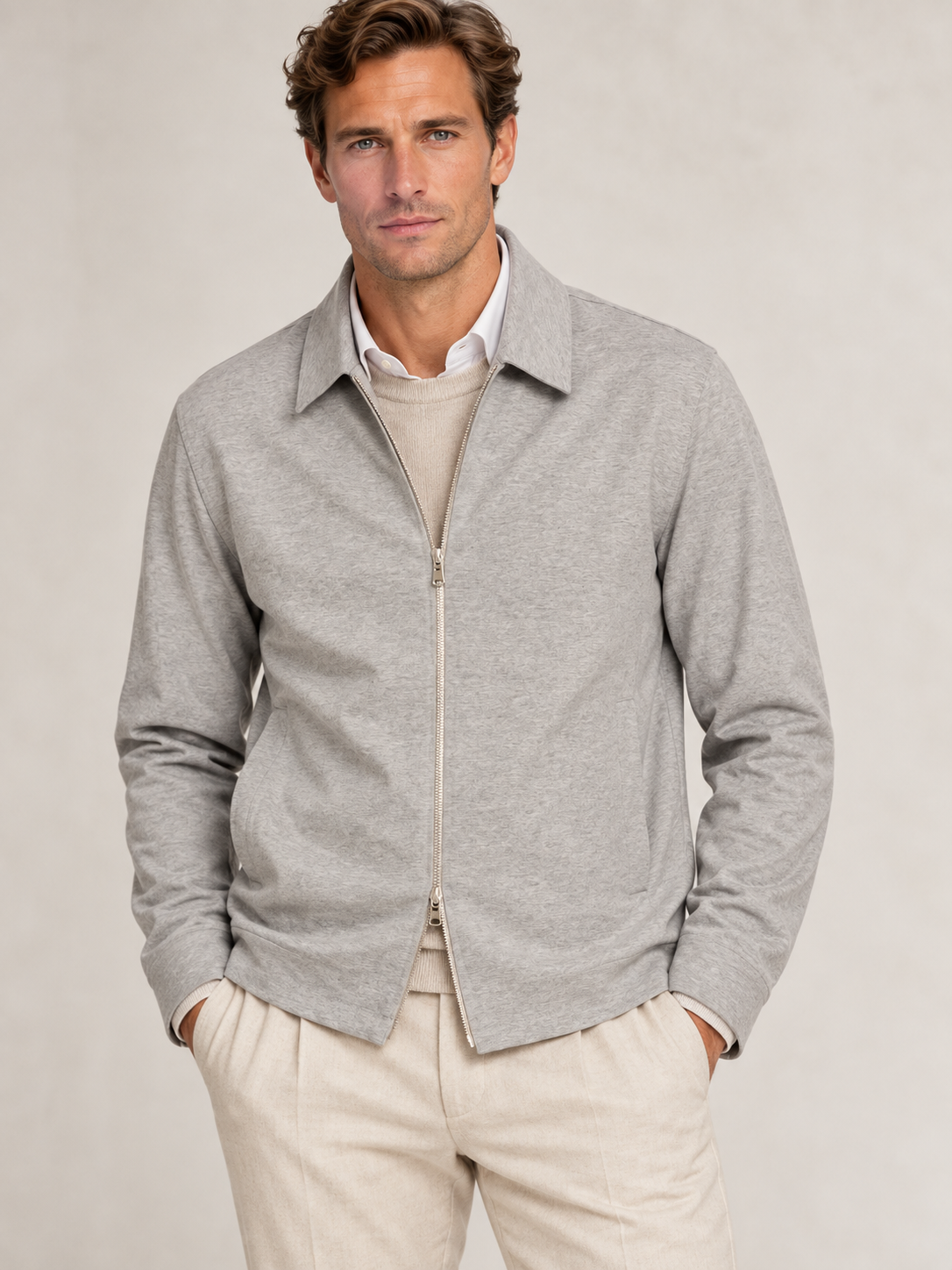 PIETRA SALATA Napoli "Niky" Gray Jersey Lightweight Stretch Cotton Jacket NEW