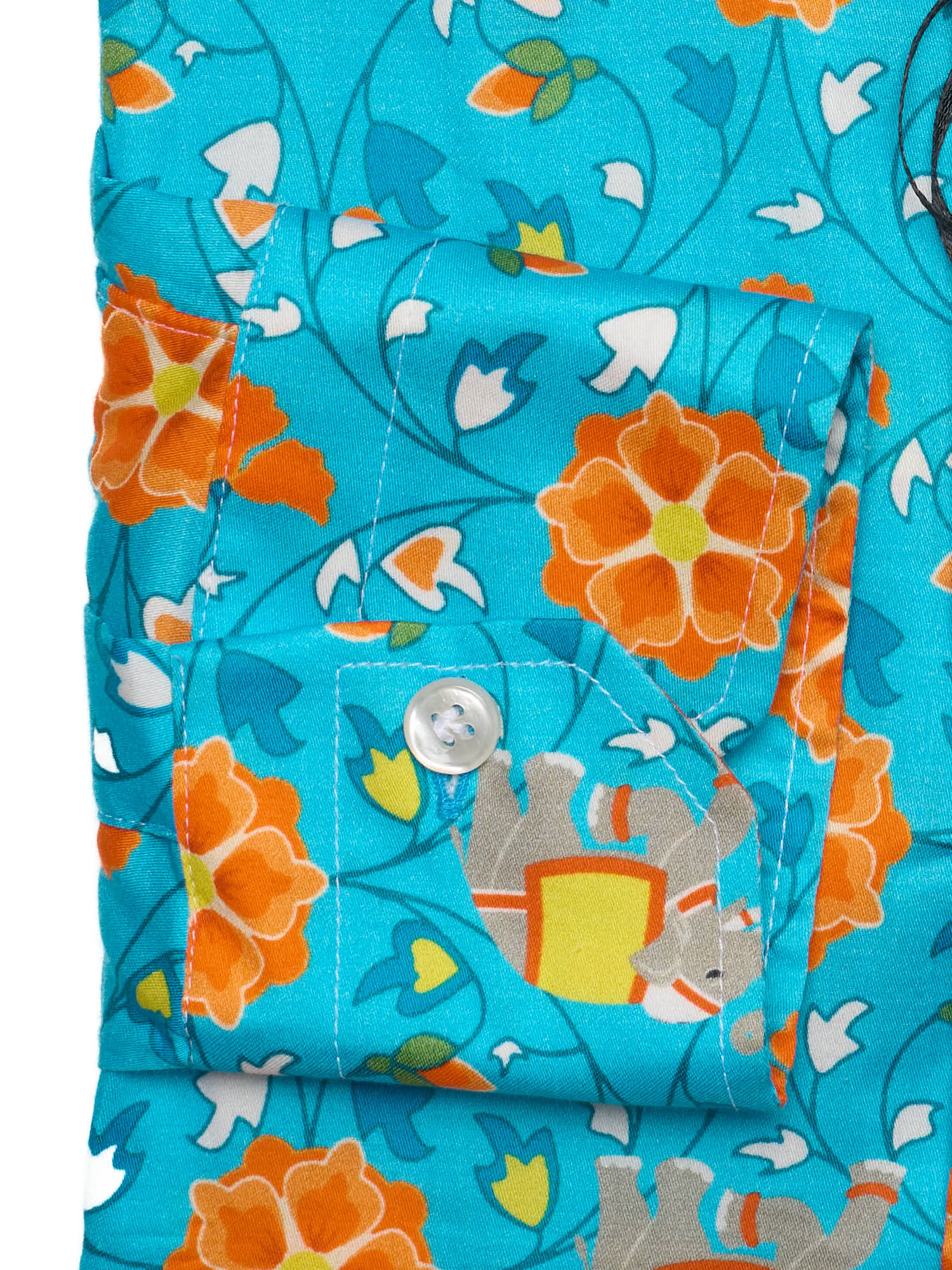 PIETRA SALATA Blue-Orange Floral Pattern Cotton Spread Collar Shirt