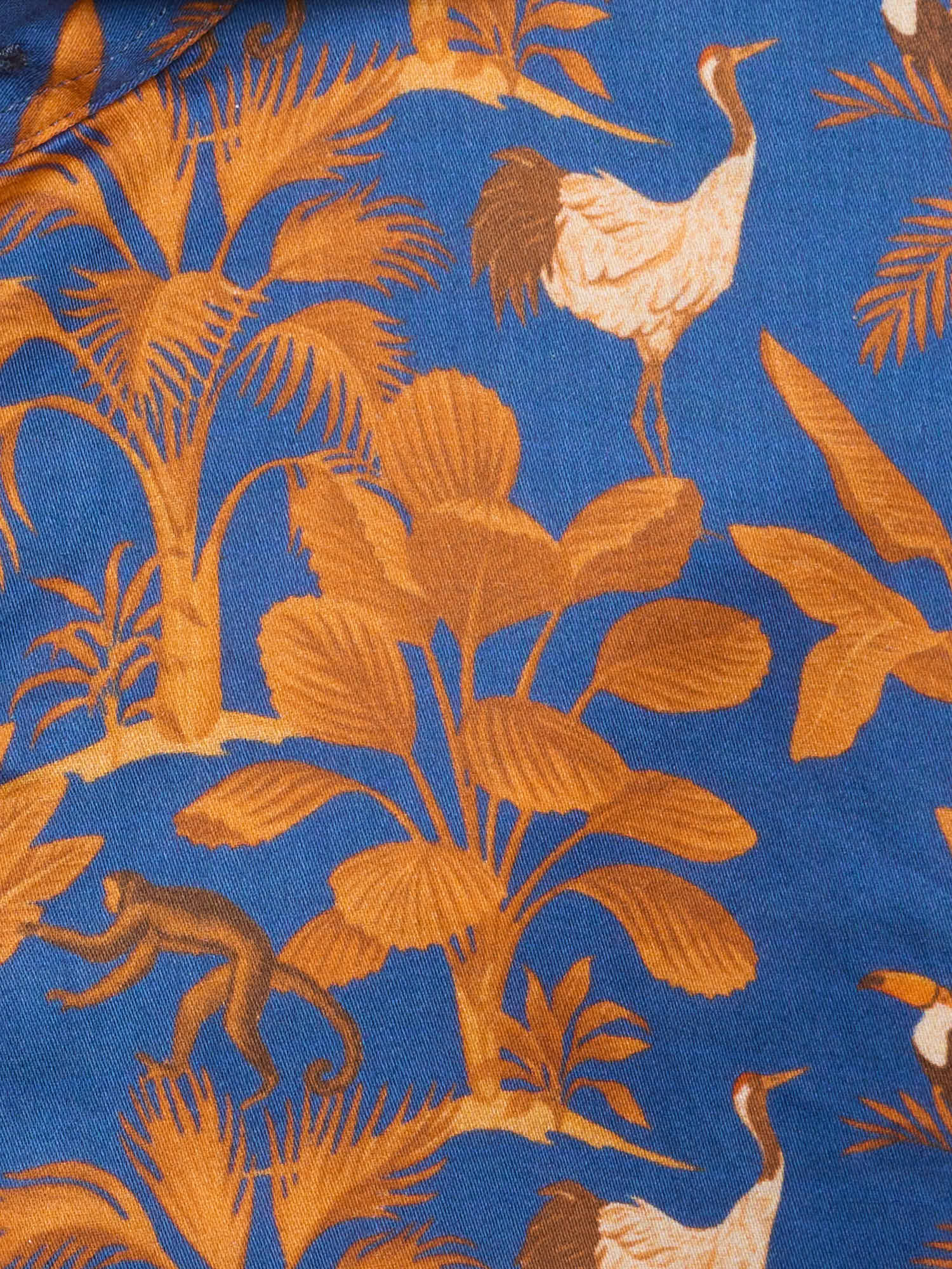 PIETRA SALATA Blue-Orange Floral Pattern Cotton Spread Collar Shirt