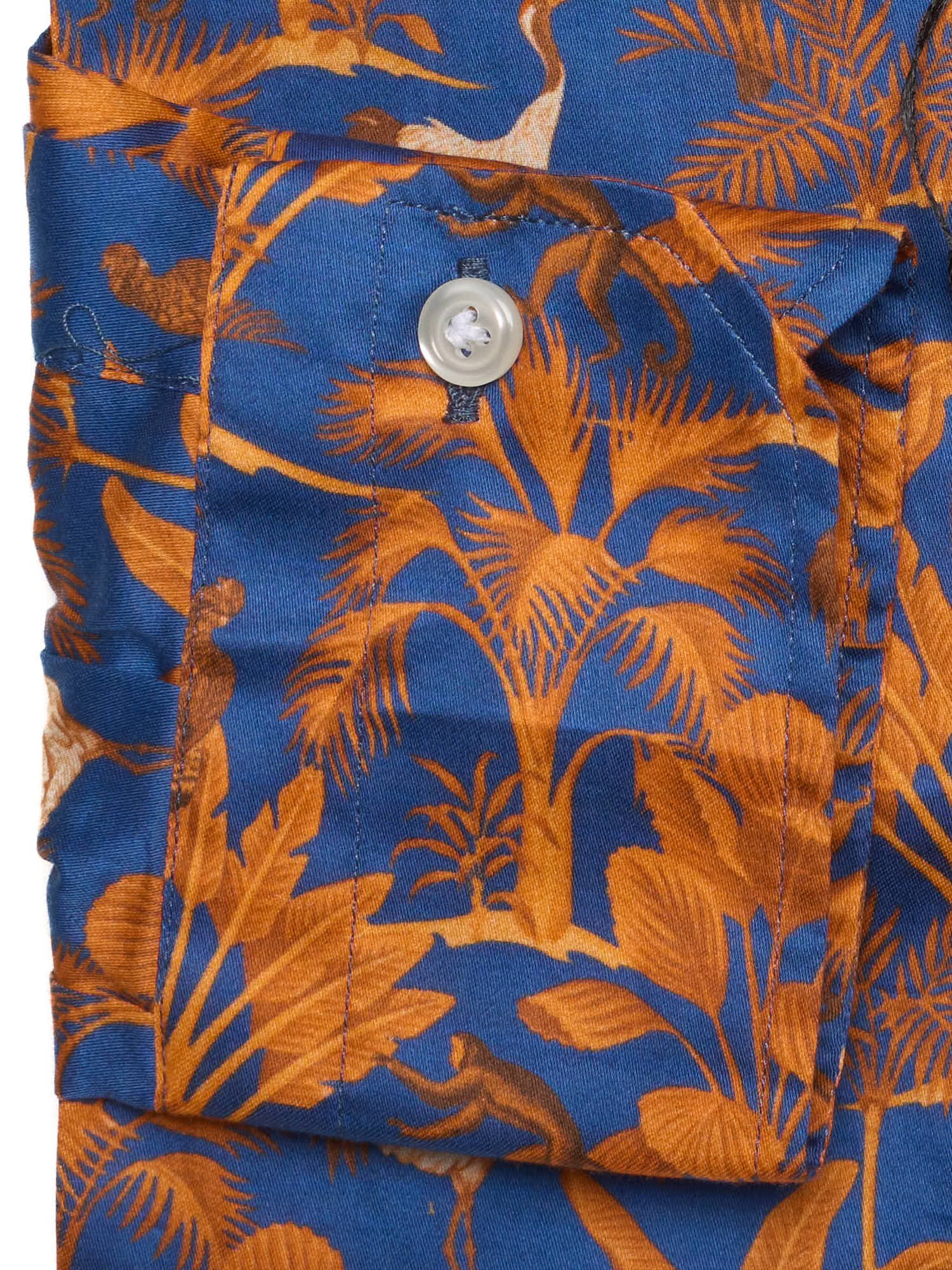 PIETRA SALATA Blue-Orange Floral Pattern Cotton Spread Collar Shirt