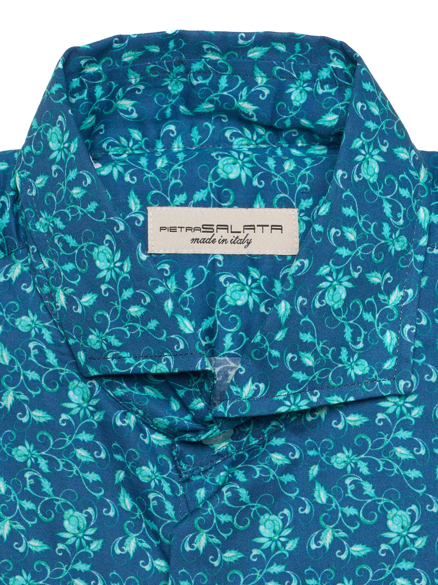PIETRA SALATA Blue Floral Cotton Spread Collar Shirt