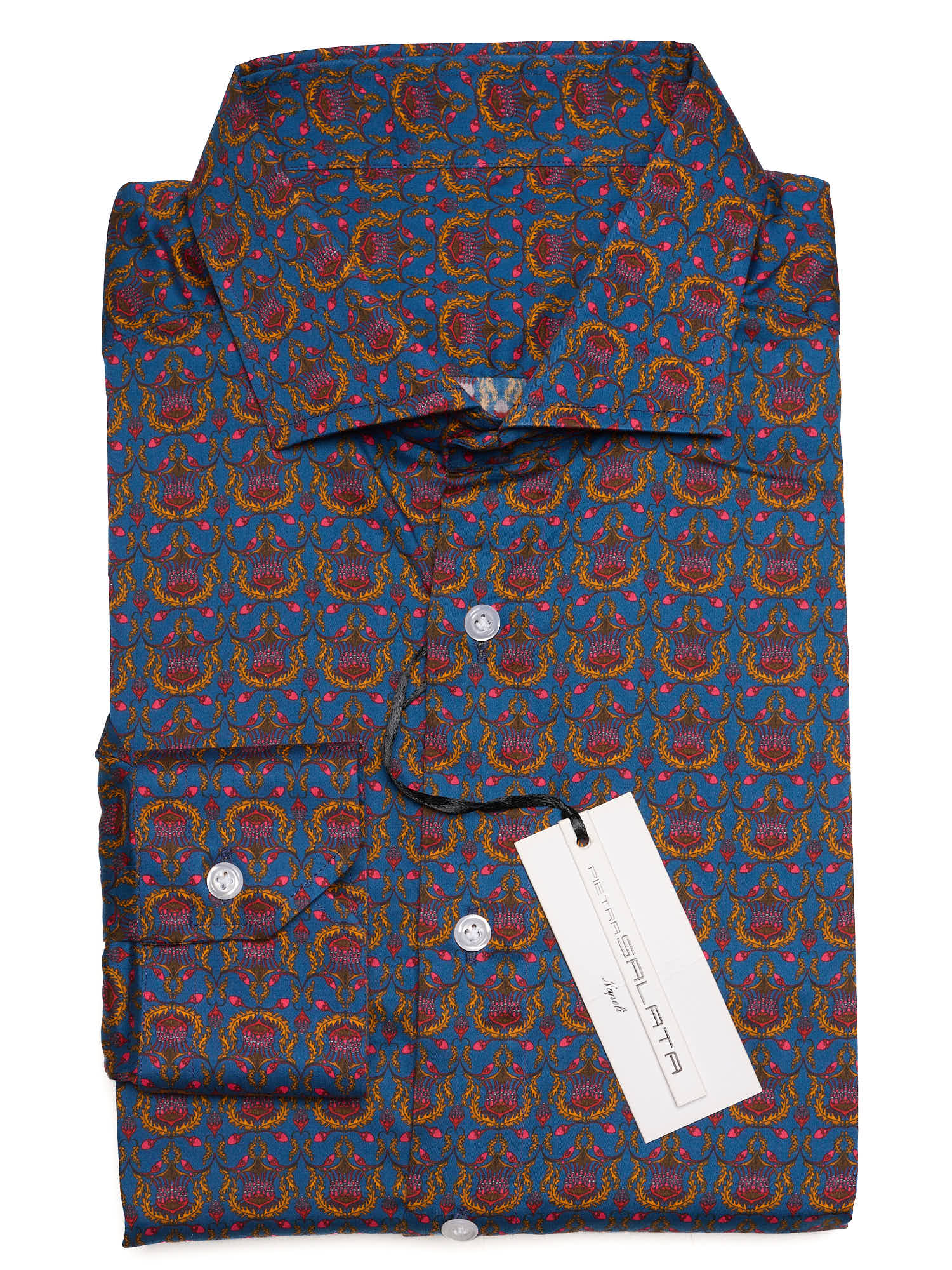 PIETRA SALATA Blue Floral Pattern Cotton Shirt