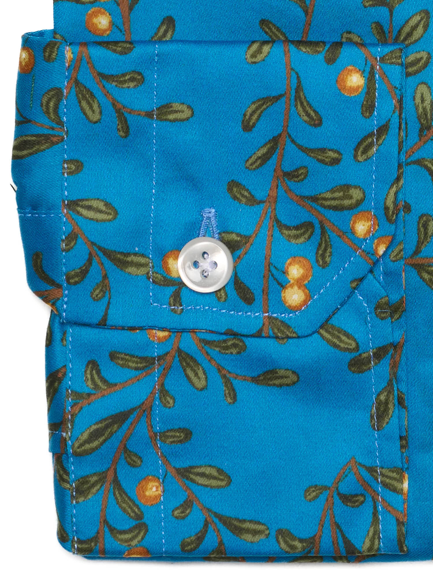 PIETRA SALATA Blue Floral Pattern Orange Flower Cotton Spread Collar Shirt