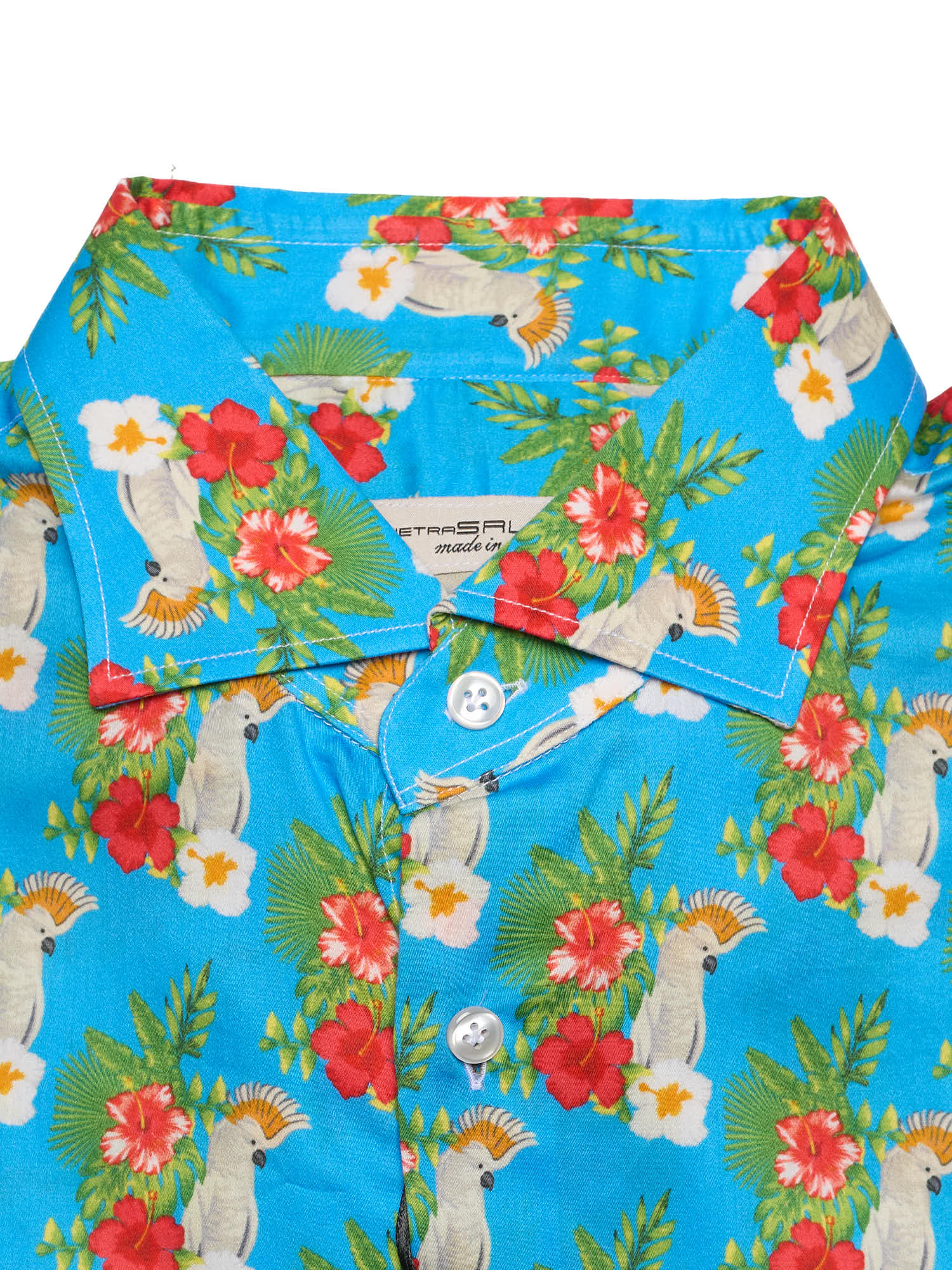 PIETRA SALATA Blue Printed Pattern Cotton Spread Collar Shirt