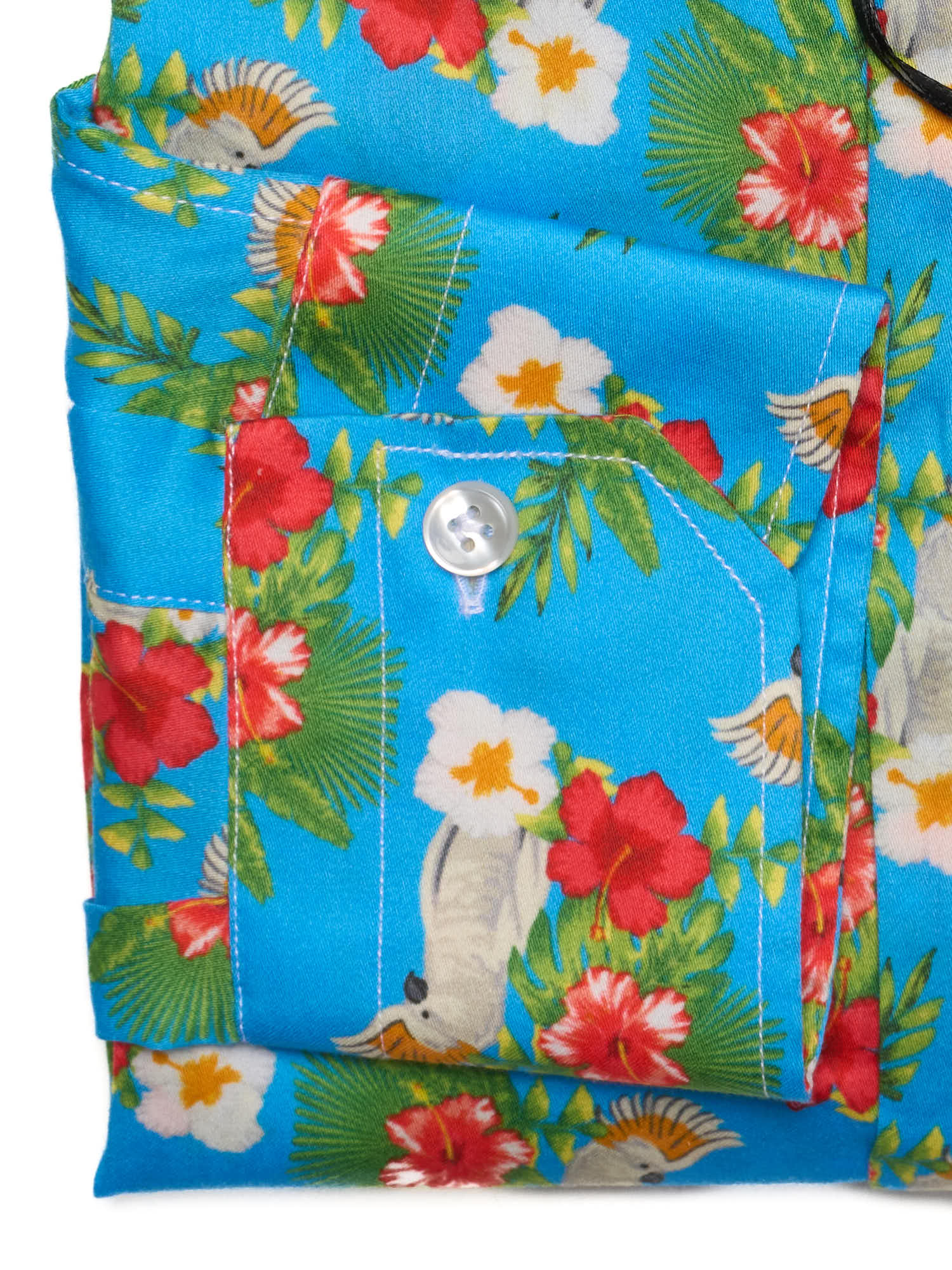 PIETRA SALATA Blue Printed Pattern Cotton Spread Collar Shirt