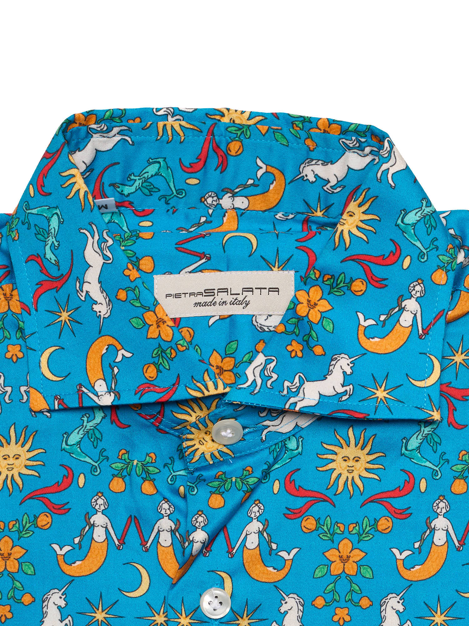 PIETRA SALATA Blue Printed Pattern Cotton Spread Collar Shirt