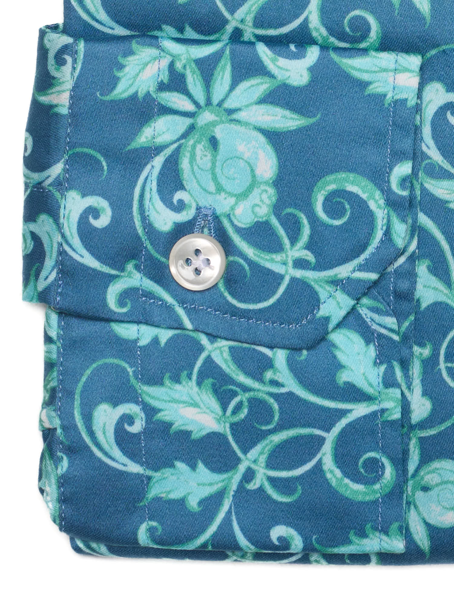 PIETRA SALATA Blue with Mint Floral Spread Collar Cotton Shirt