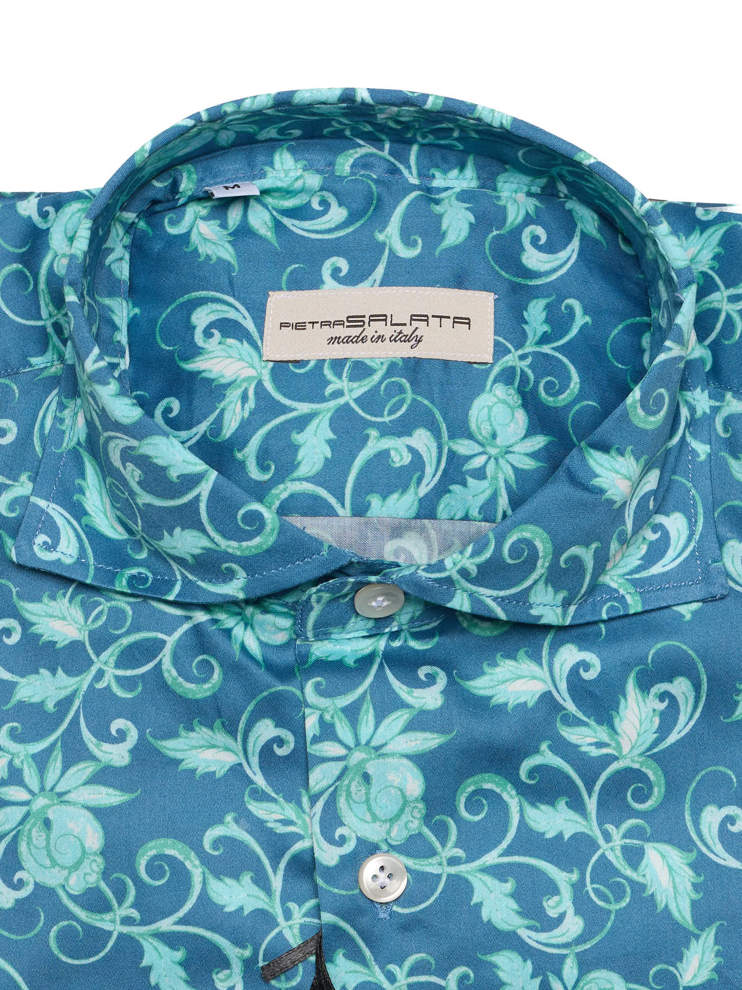 PIETRA SALATA Blue with Mint Floral Spread Collar Cotton Shirt