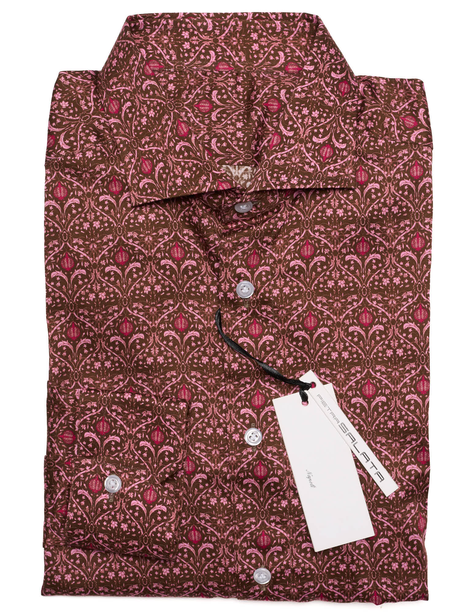 PIETRA SALATA Brown-Pink Pattern Cotton Spread Collar Shirt