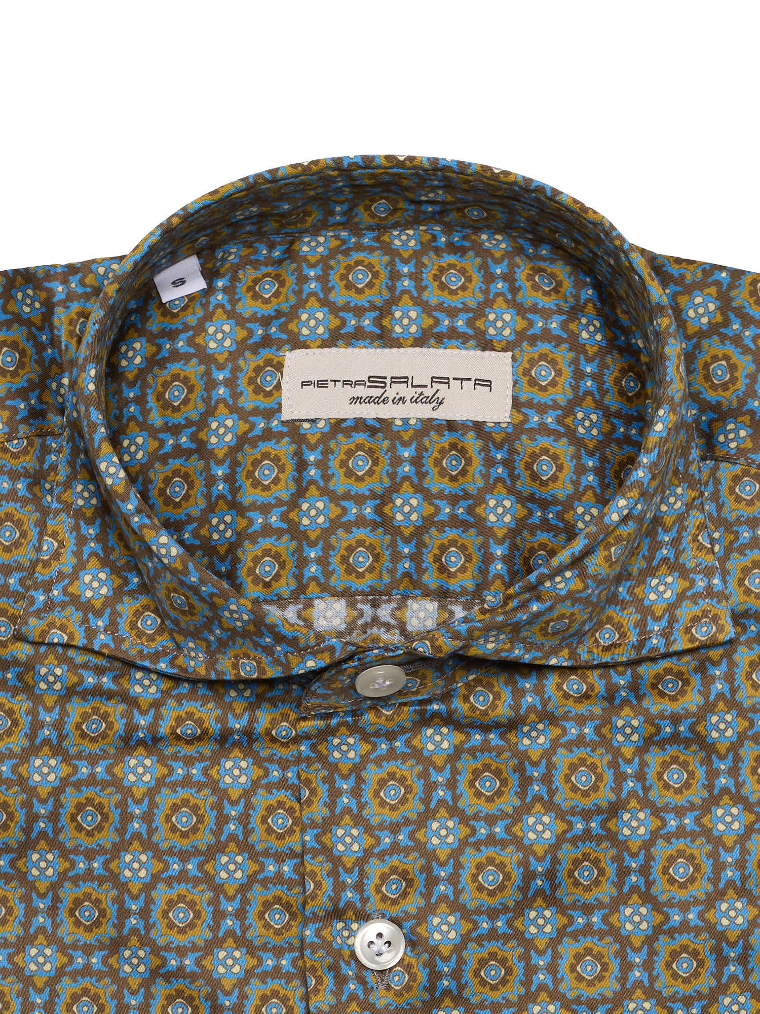 PIETRA SALATA Brown Medallion Cotton Spread Collar Shirt
