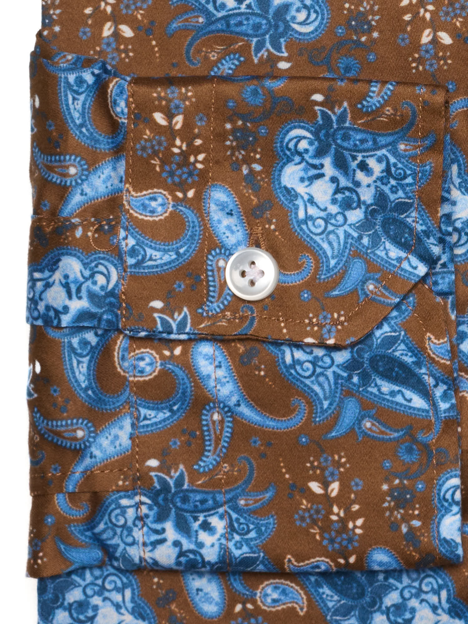 PIETRA SALATA Brown Paisley Pattern Cotton Spread Collar Shirt