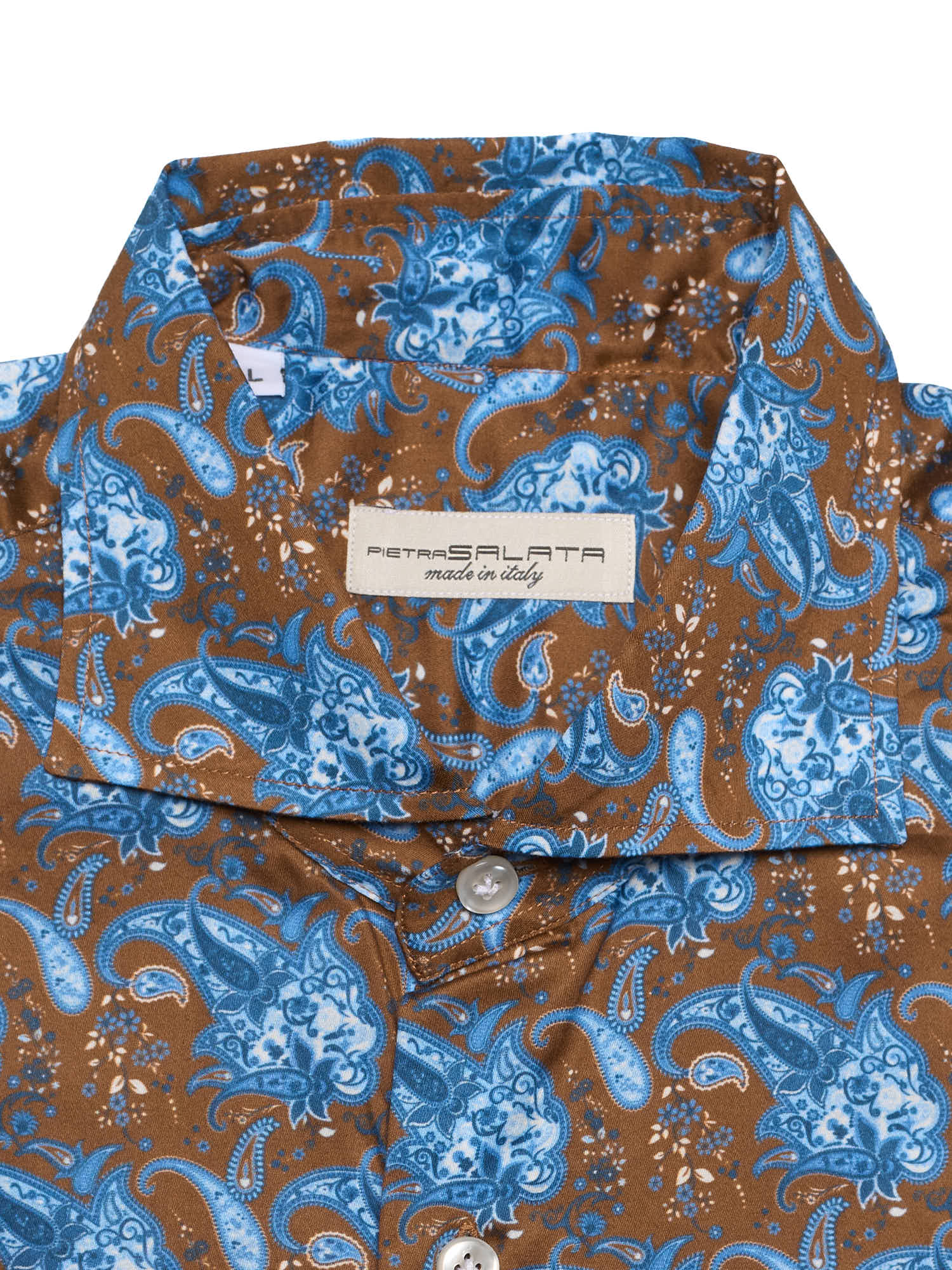 PIETRA SALATA Brown Paisley Pattern Cotton Spread Collar Shirt