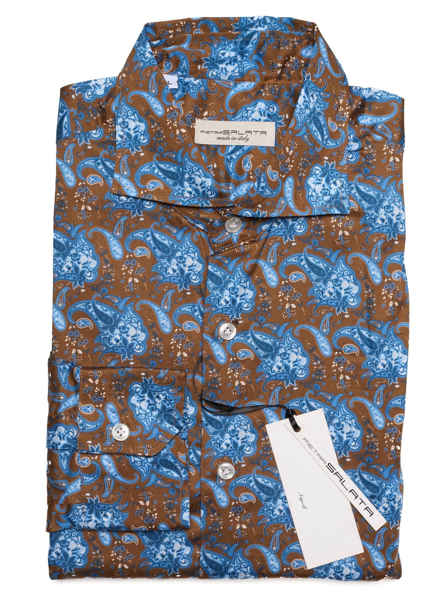 PIETRA SALATA Brown Paisley Pattern Cotton Spread Collar Shirt