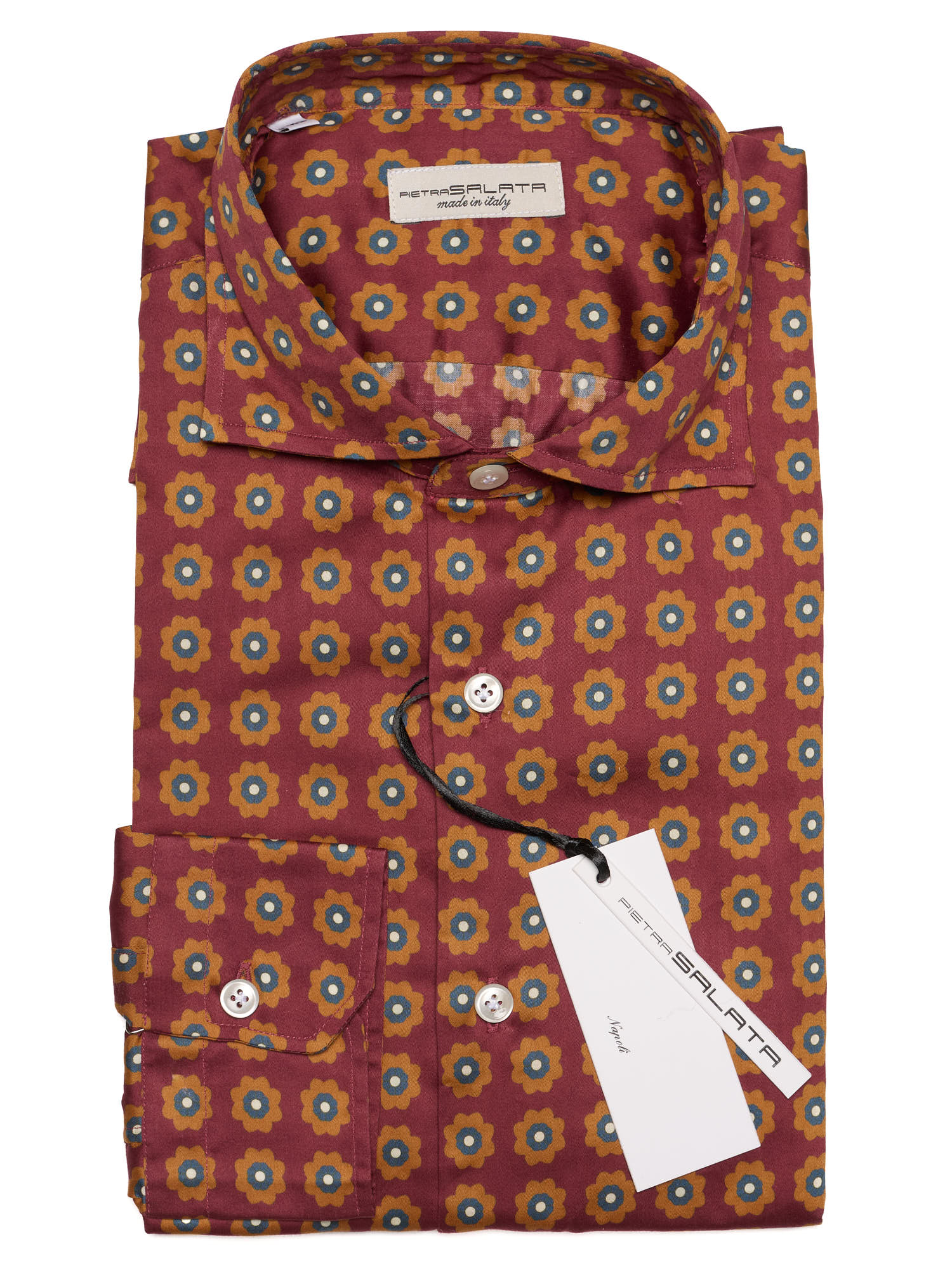 PIETRA SALATA Burgundy Medallion Cotton Spread Collar Shirt