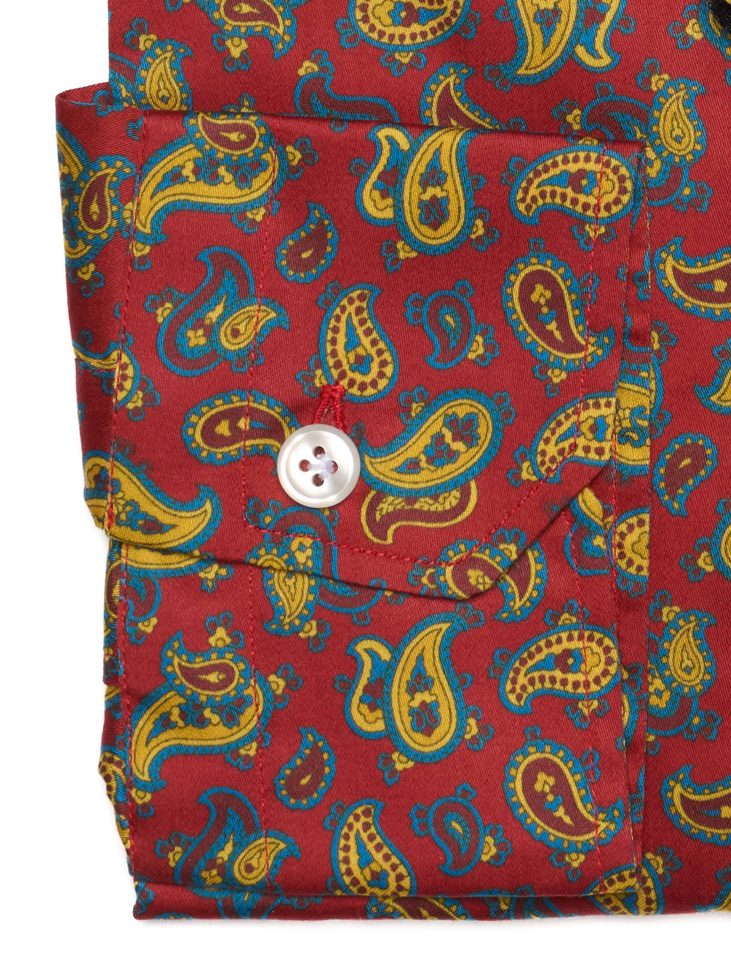 PIETRA SALATA Burgundy Paisley Cotton Spread Collar Shirt