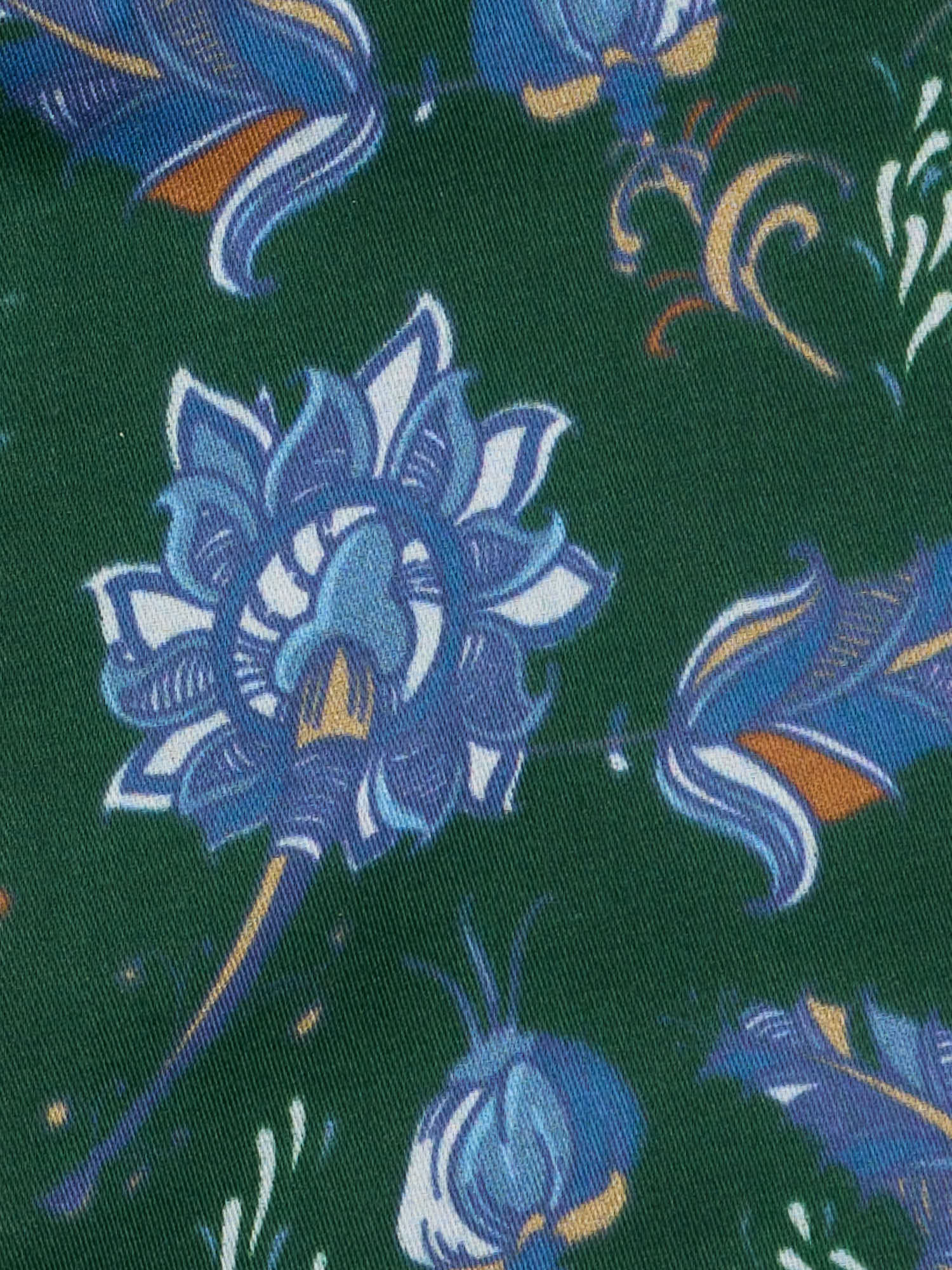 PIETRA SALATA Dark Green Floral Pattern Cotton Spread Collar Shirt