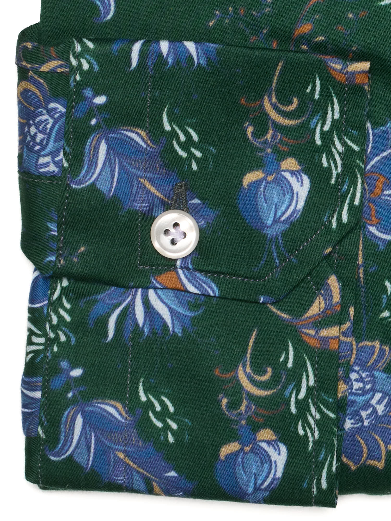 PIETRA SALATA Dark Green Floral Pattern Cotton Spread Collar Shirt