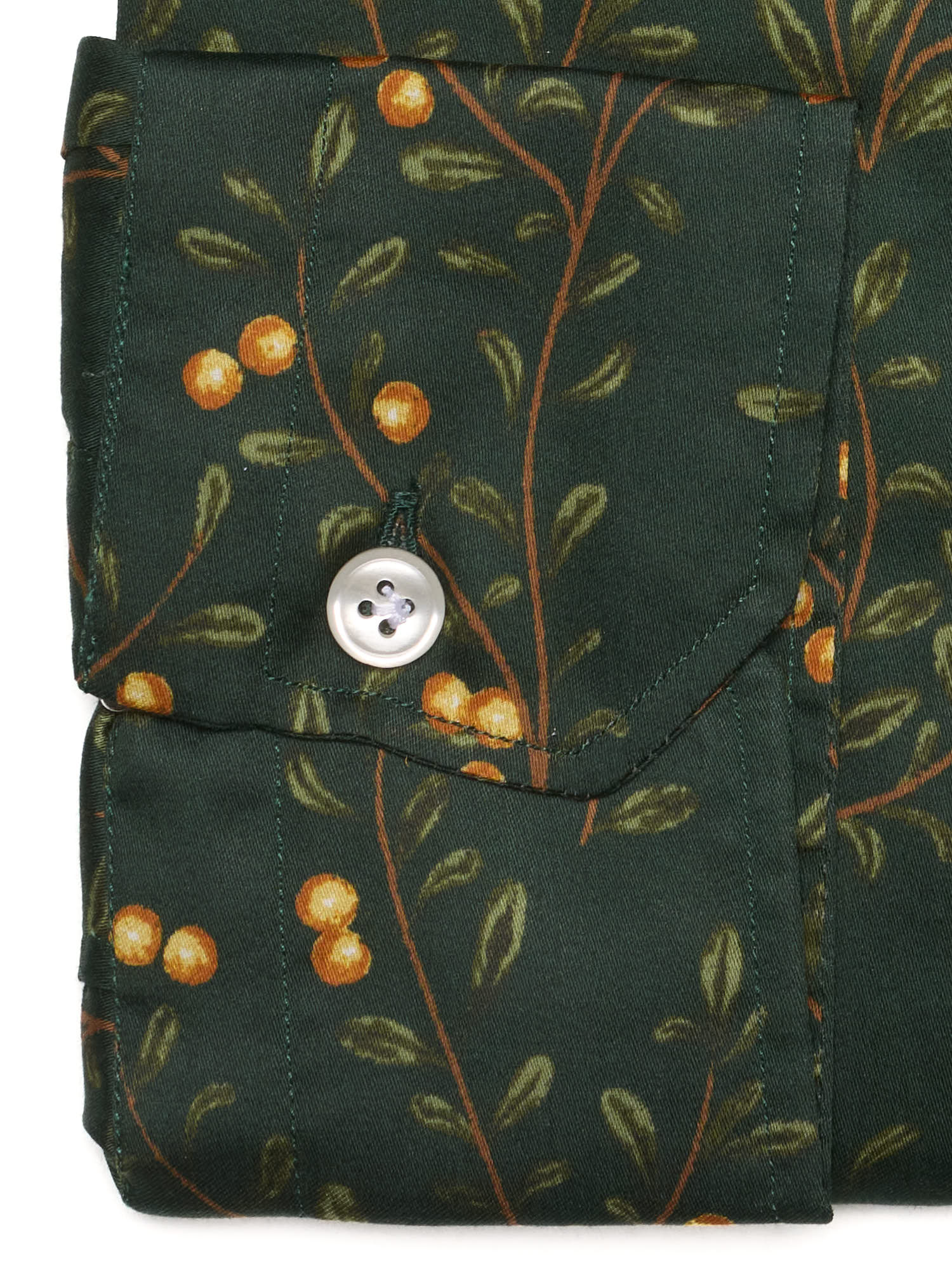 PIETRA SALATA Dark Green Orange Flower Pattern Cotton Spread Collar Shirt