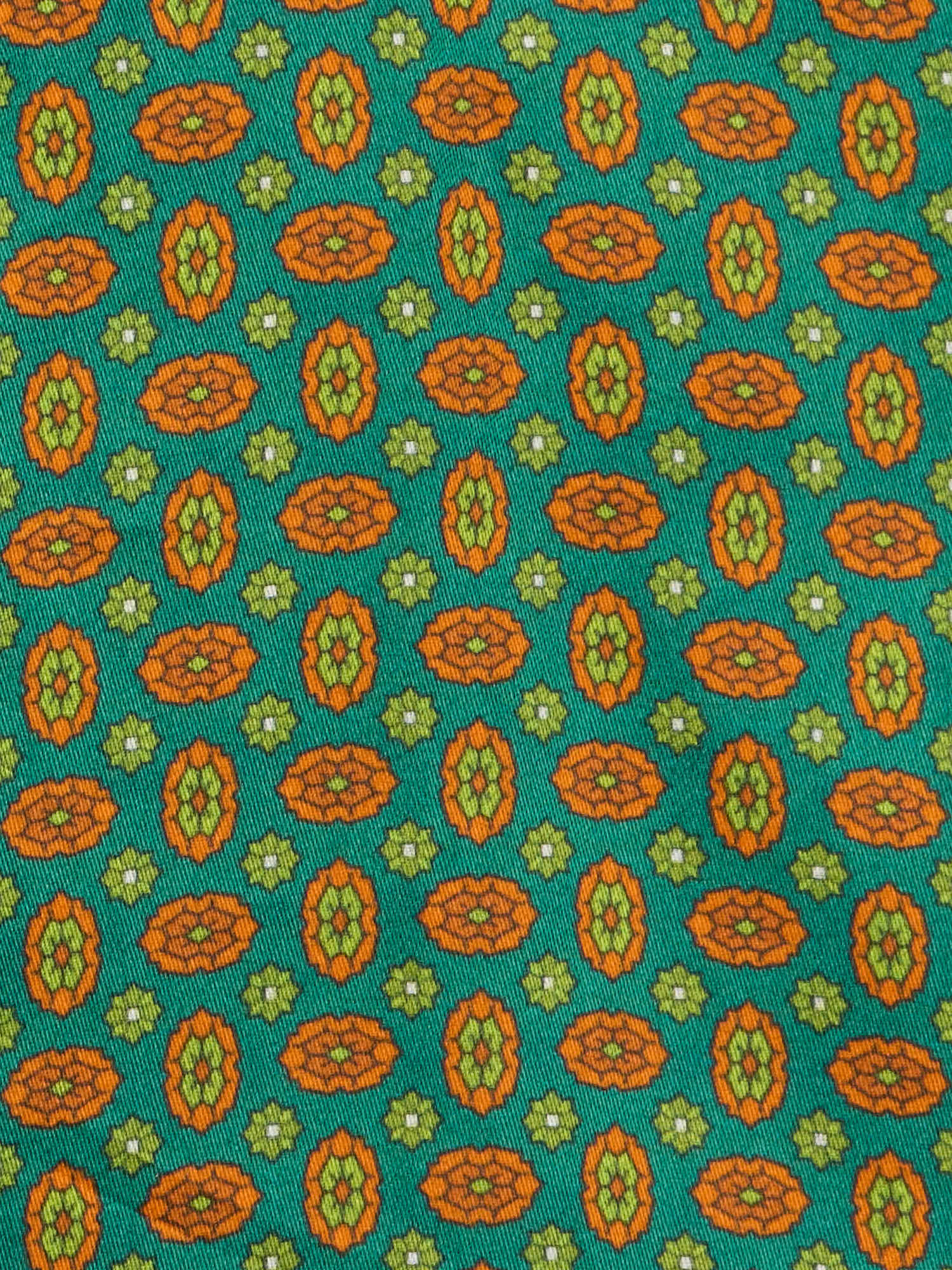 PIETRA SALATA Green-Orange Pattern Cotton Spread Collar Shirt