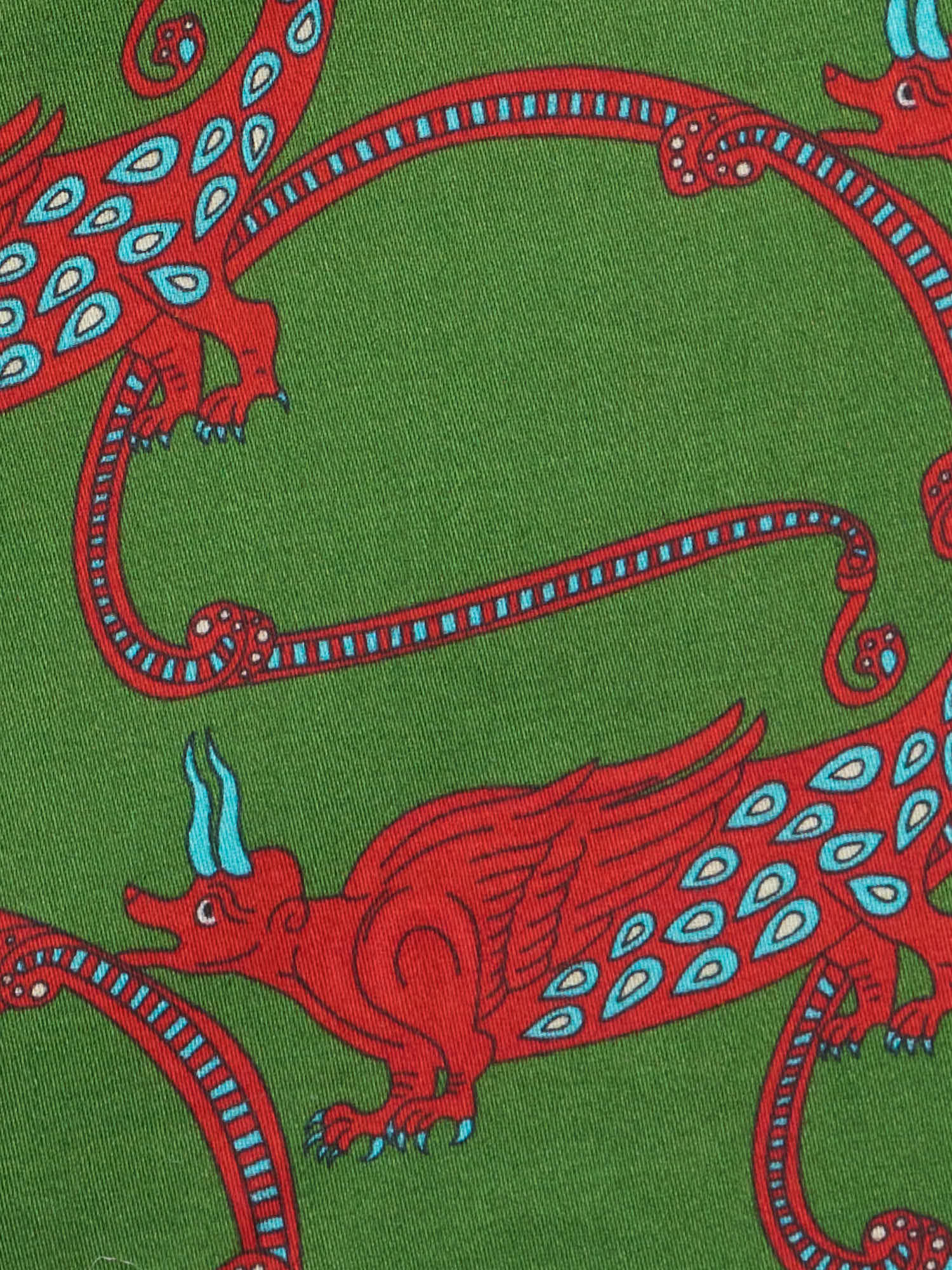 PIETRA SALATA Green-Red Pattern Dragons Cotton Shirt