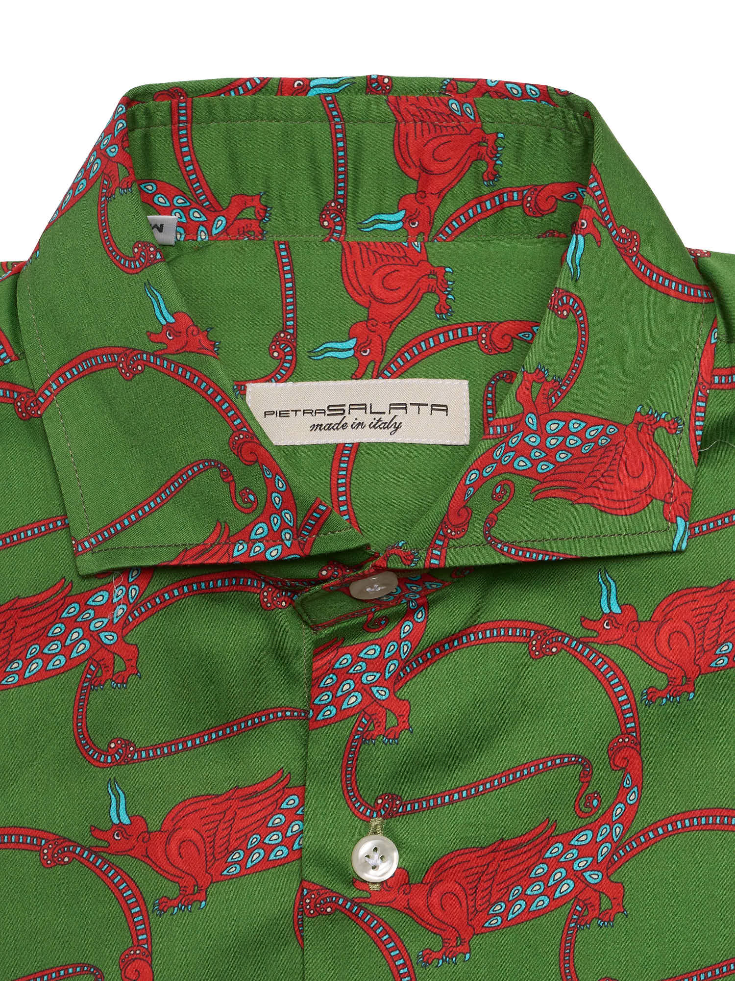 PIETRA SALATA Green-Red Pattern Dragons Cotton Shirt
