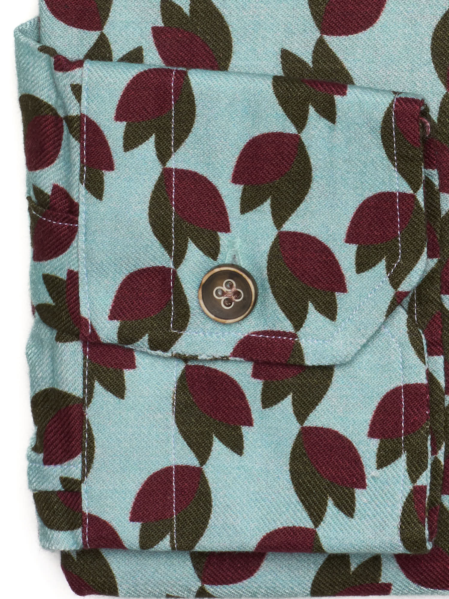 PIETRA SALATA Light Blue Floral Leaves Pattern Viscose-Cotton Shirt