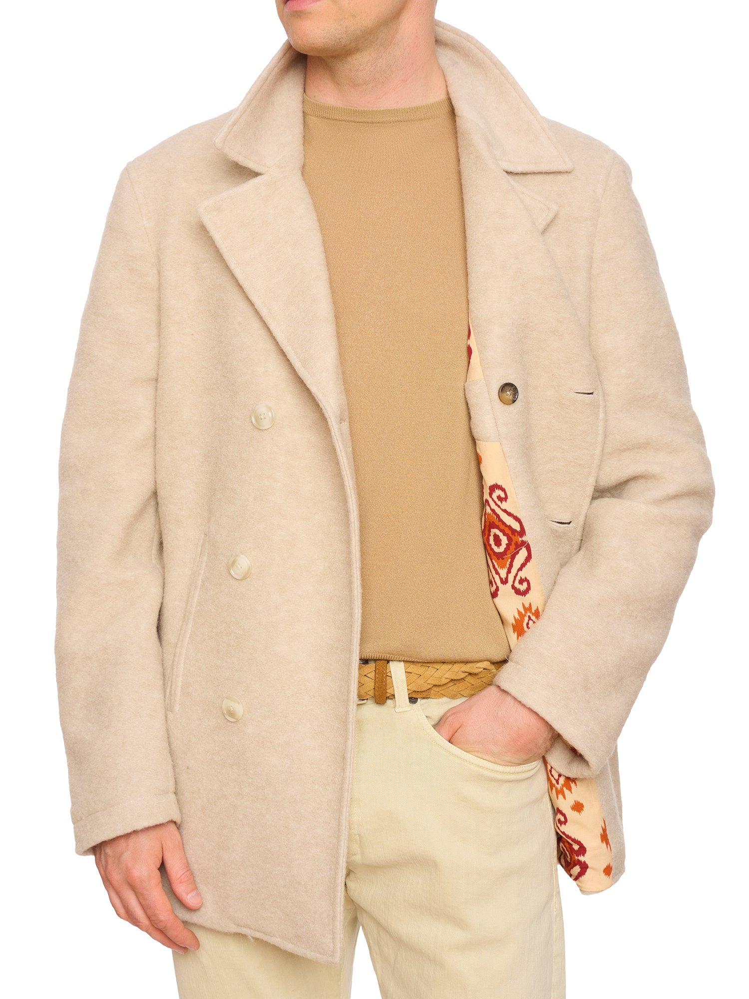 PIETRA SALATA Napoli Beige Navajo Lining Peacot Jacket NEW