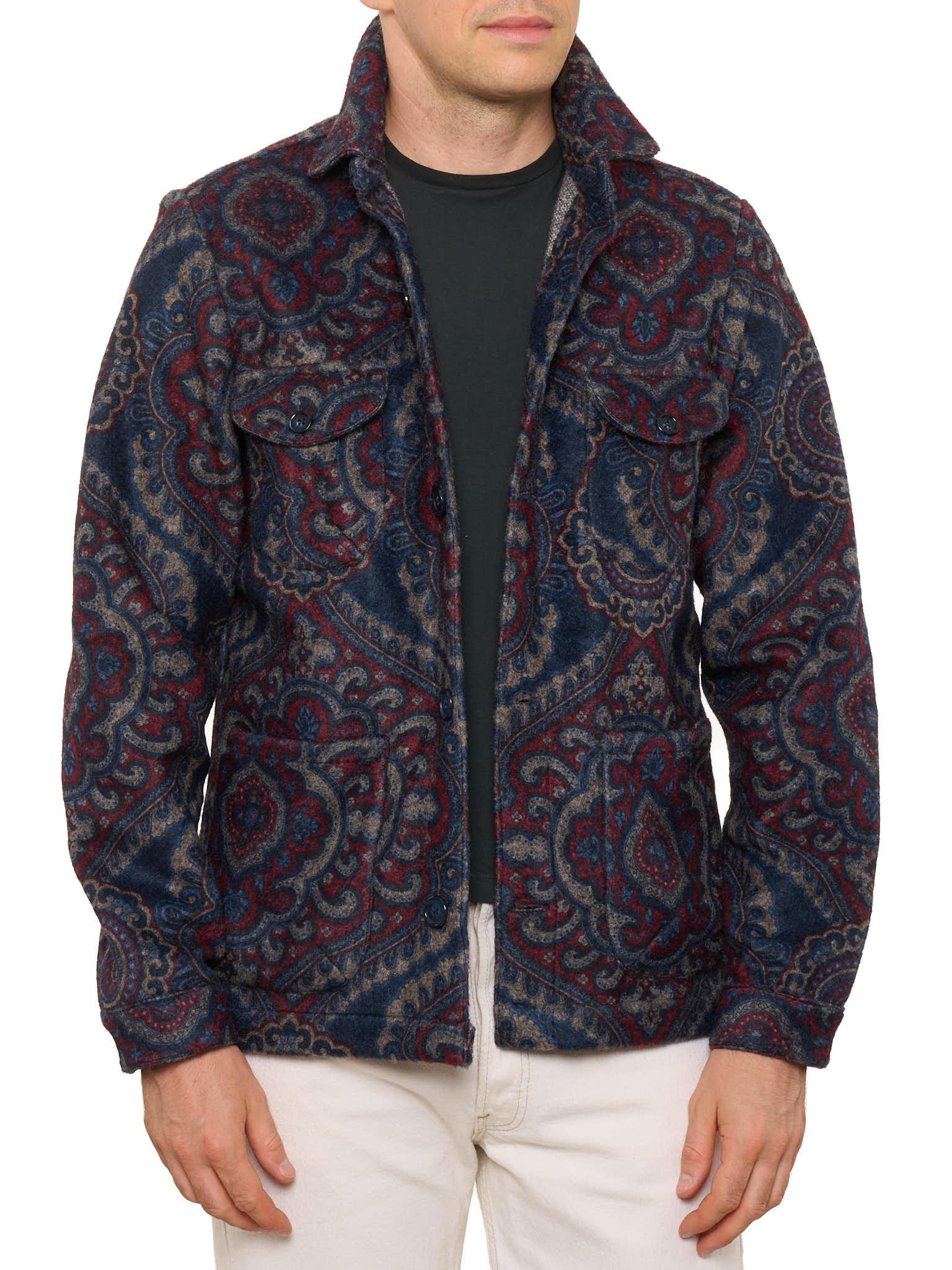 PIETRA SALATA Napoli Blue Paisley Pattern Jacket Overshirt NEW