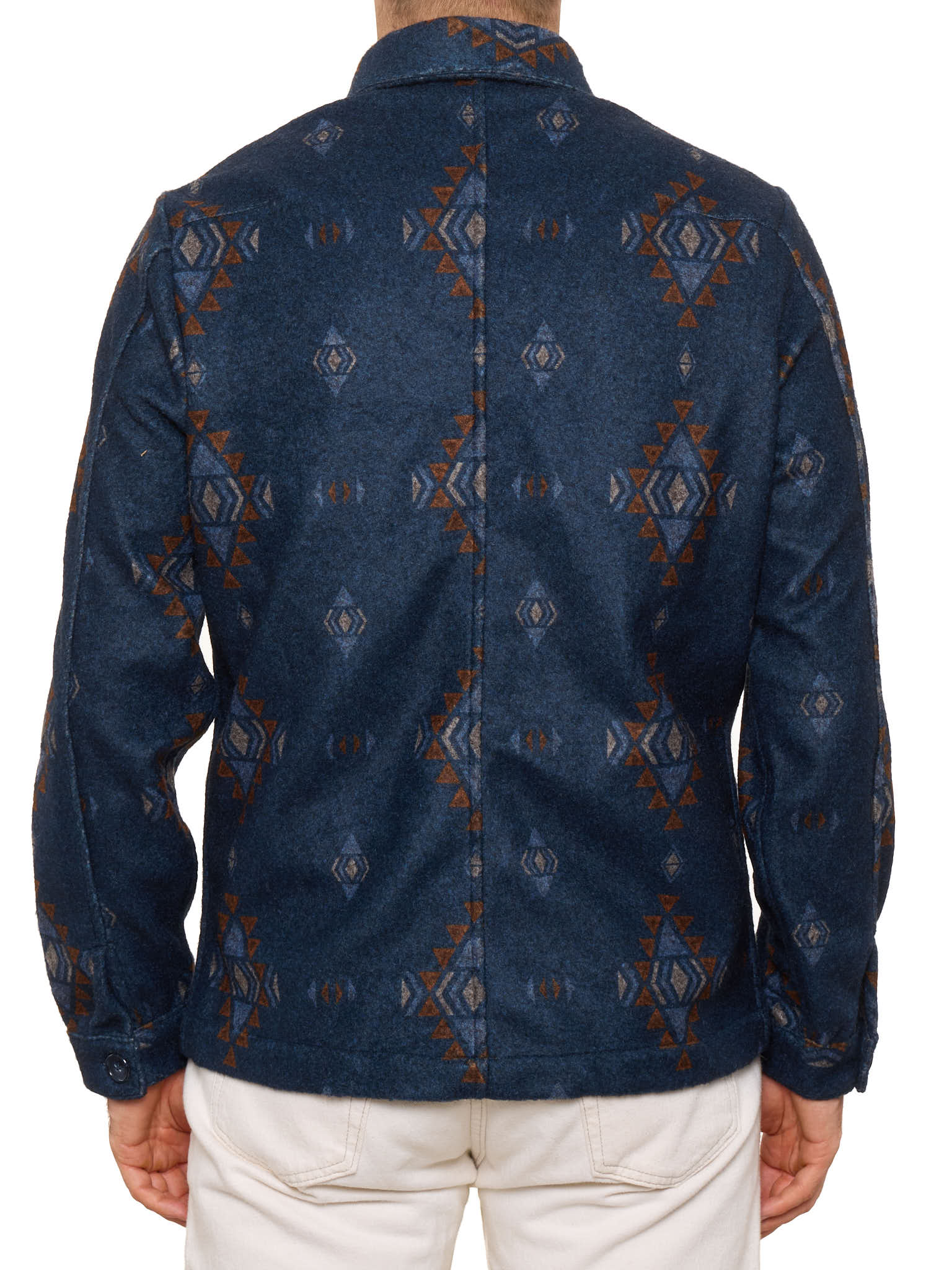 PIETRA SALATA Napoli Blue Navajo Geometric Pattern Safari Jacket Overshirt NEW