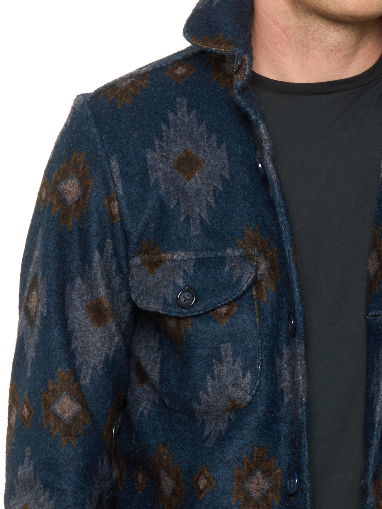 PIETRA SALATA Napoli Blue Navajo Pattern Safari Jacket Overshirt NEW