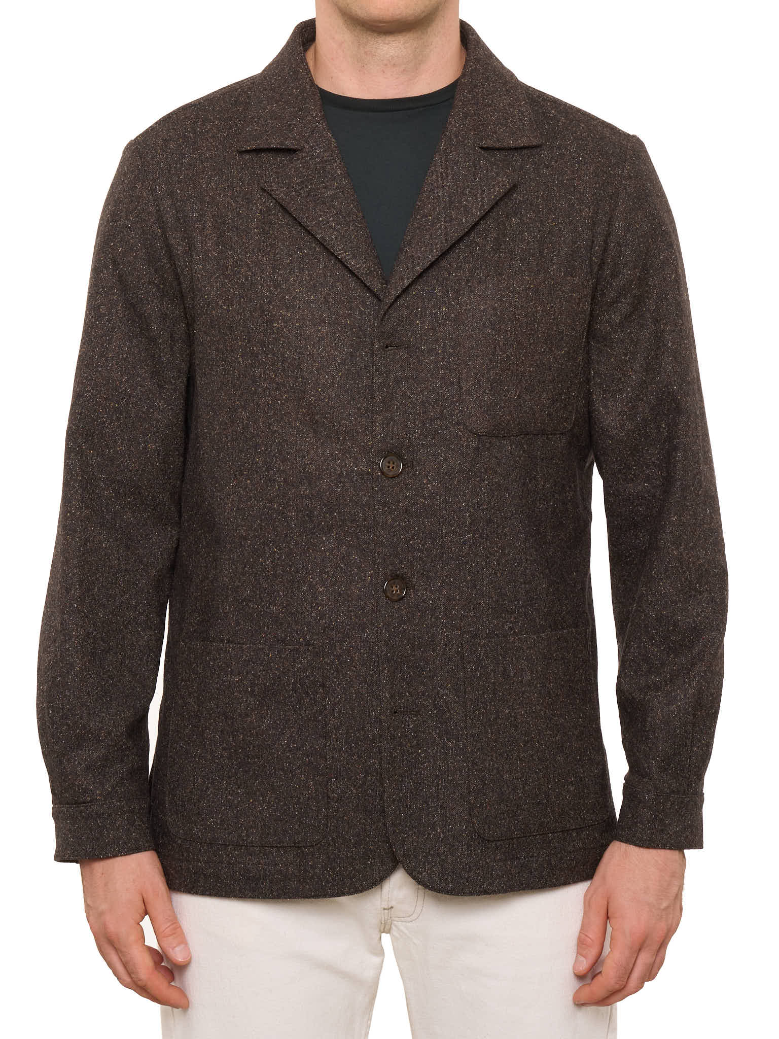 PIETRA SALATA Napoli Brown Donegal Wool-Silk Blend Stretch Jacket NEW M