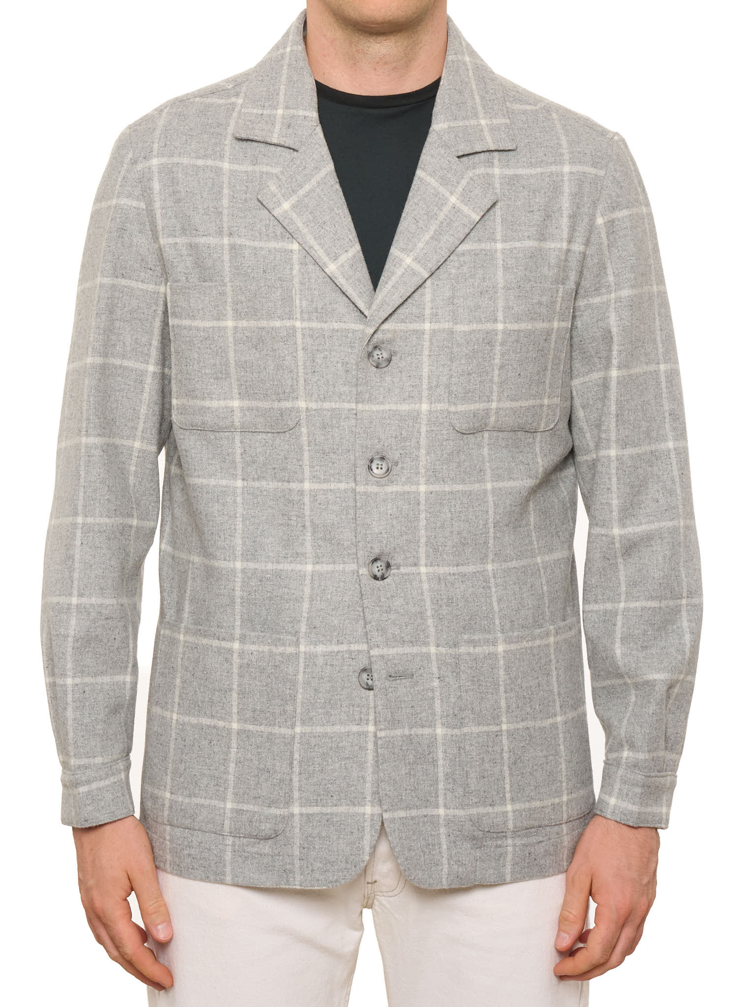 PIETRA SALATA Napoli Gray Plaid Wool Blazer Jacket NEW L