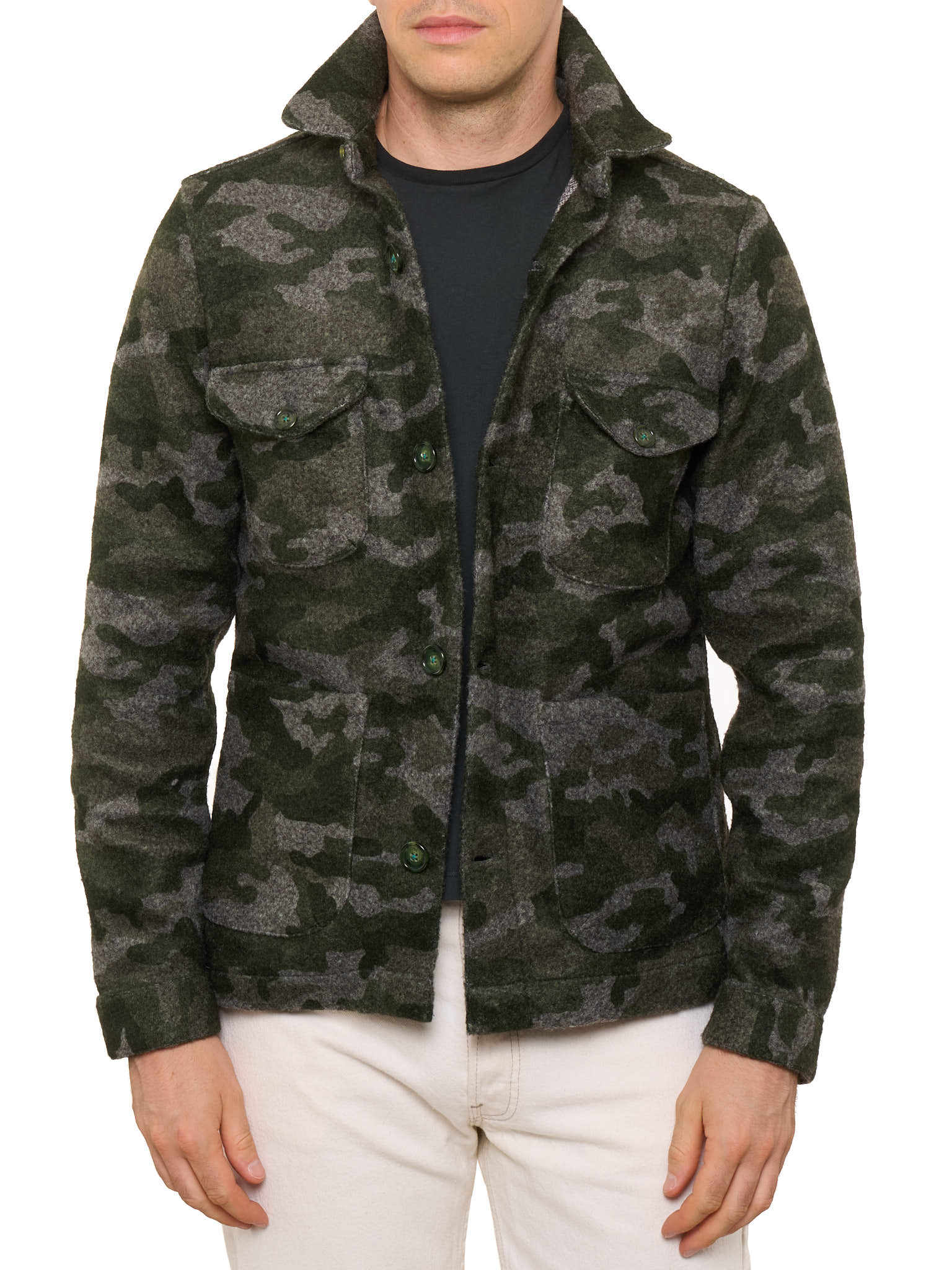 PIETRA SALATA Napoli Green-Gray Camo Safari Jacket Overshirt NEW